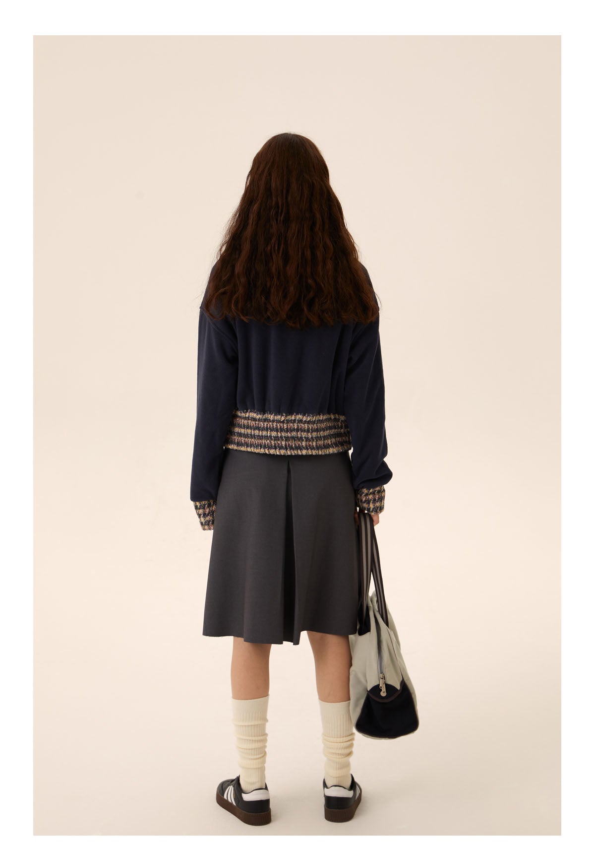 Loose fit check design zip fleece P451