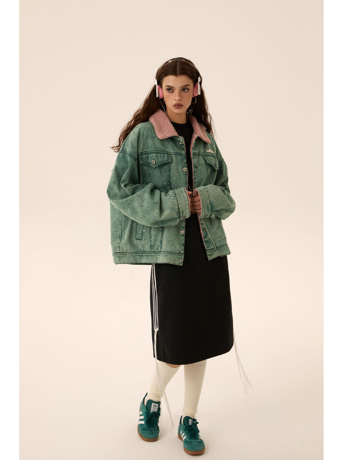 Retro Washed Boa Denim Jacket P410