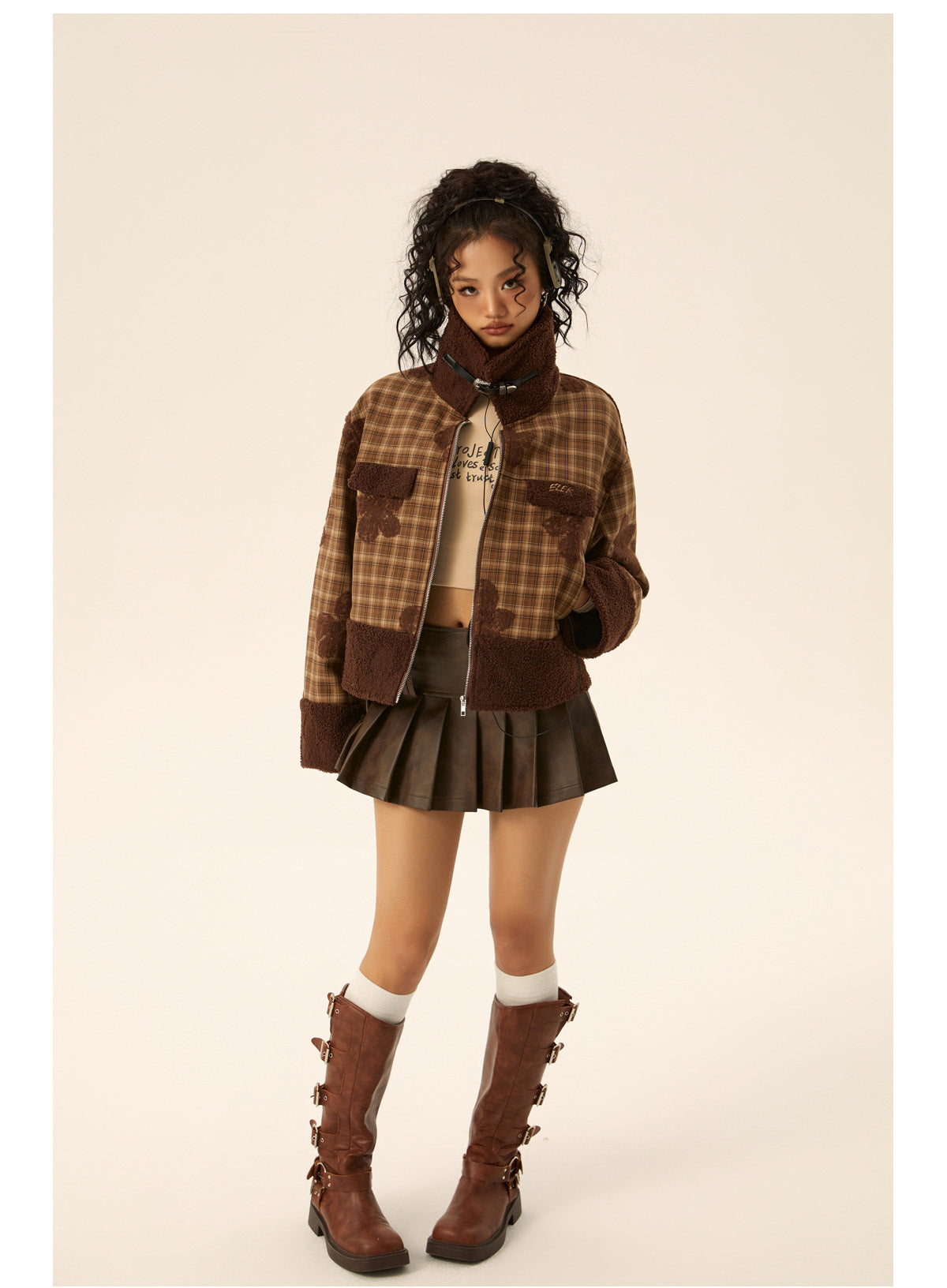 Short length floral check cotton jacket P582