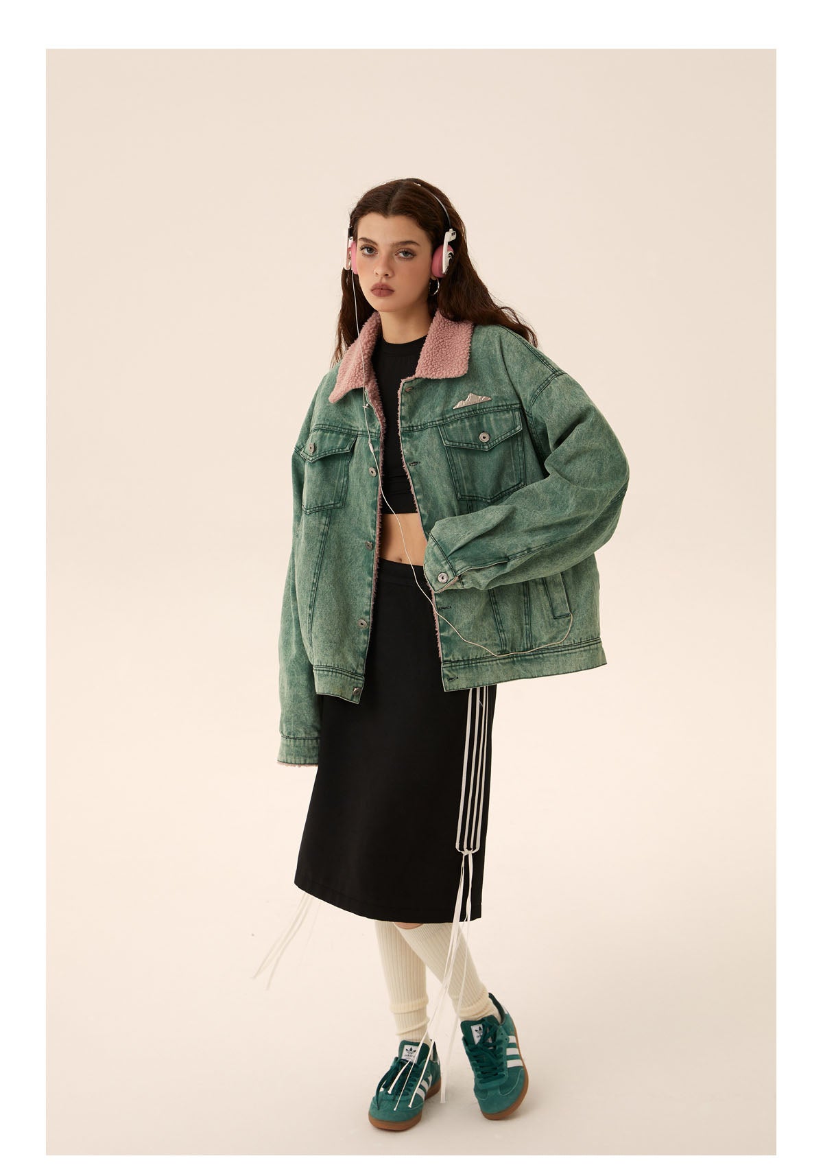 Retro Washed Boa Denim Jacket P410