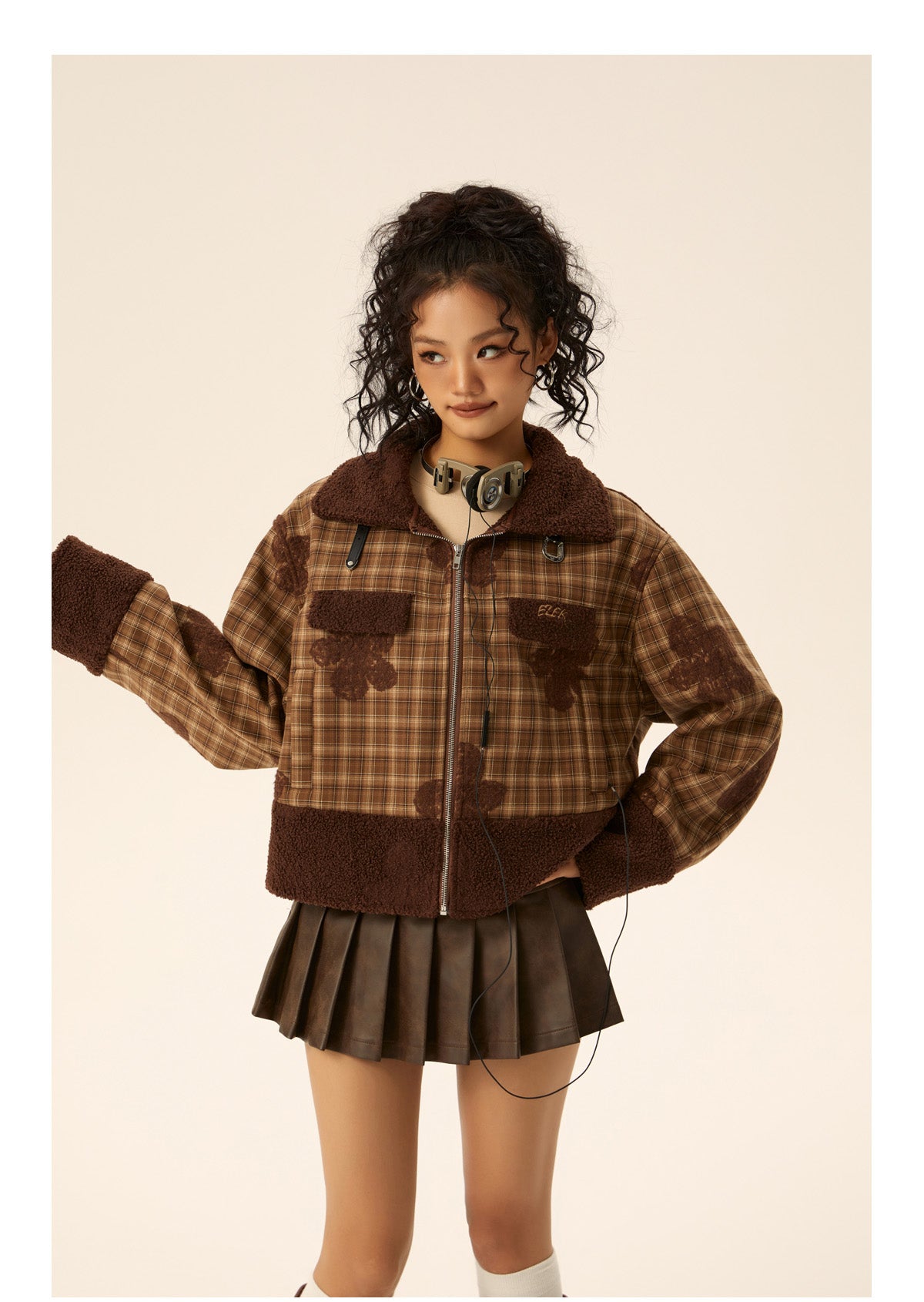 Short length floral check cotton jacket P582