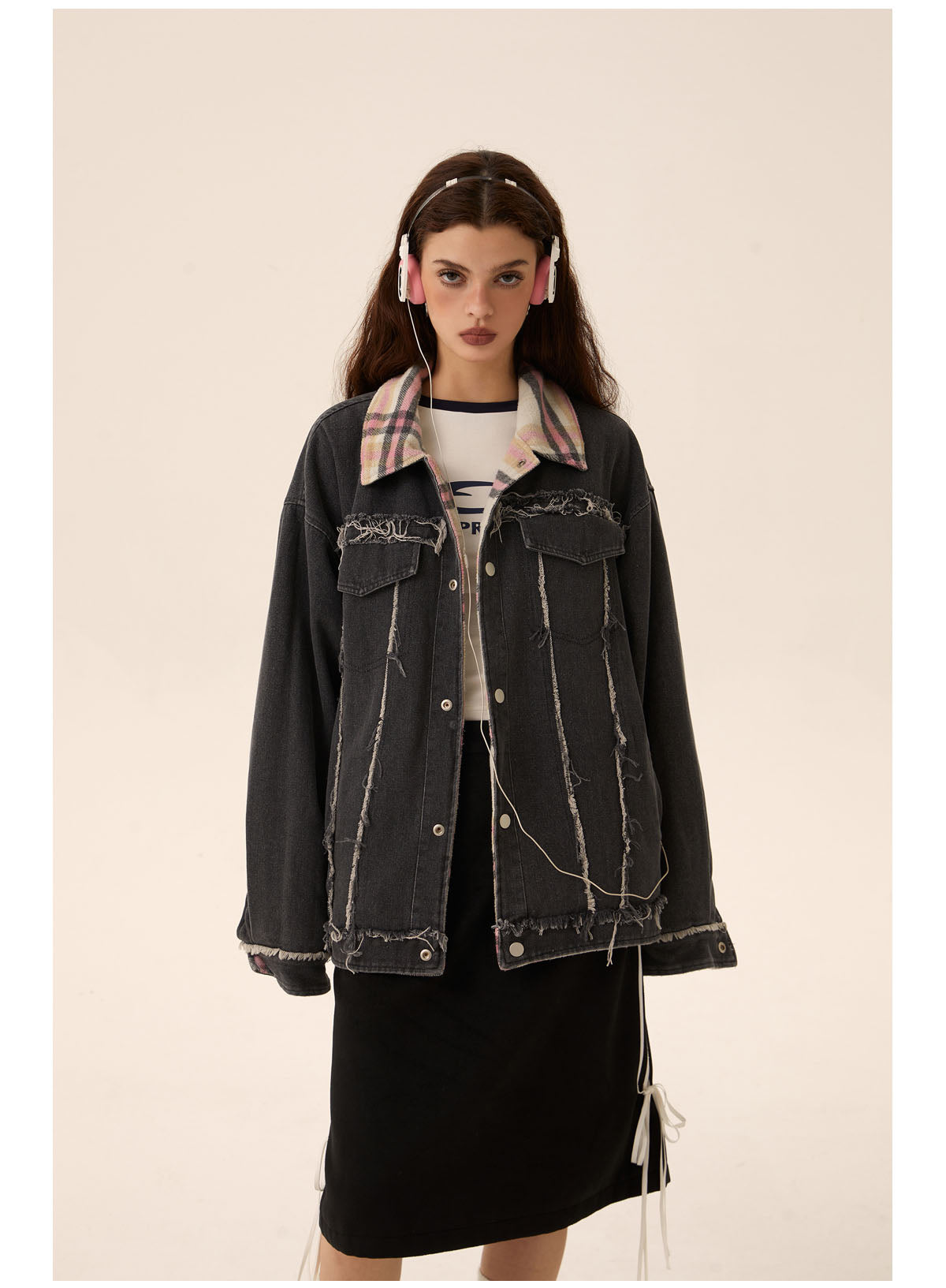 Reversible Damaged Denim Jacket P417