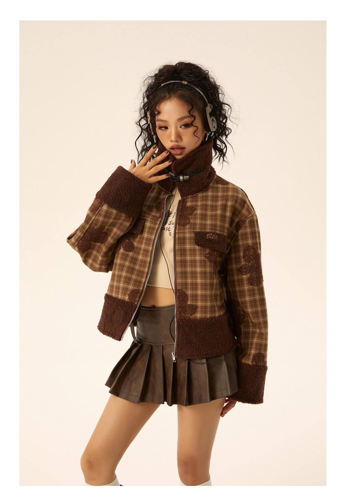 Short length floral check cotton jacket P582