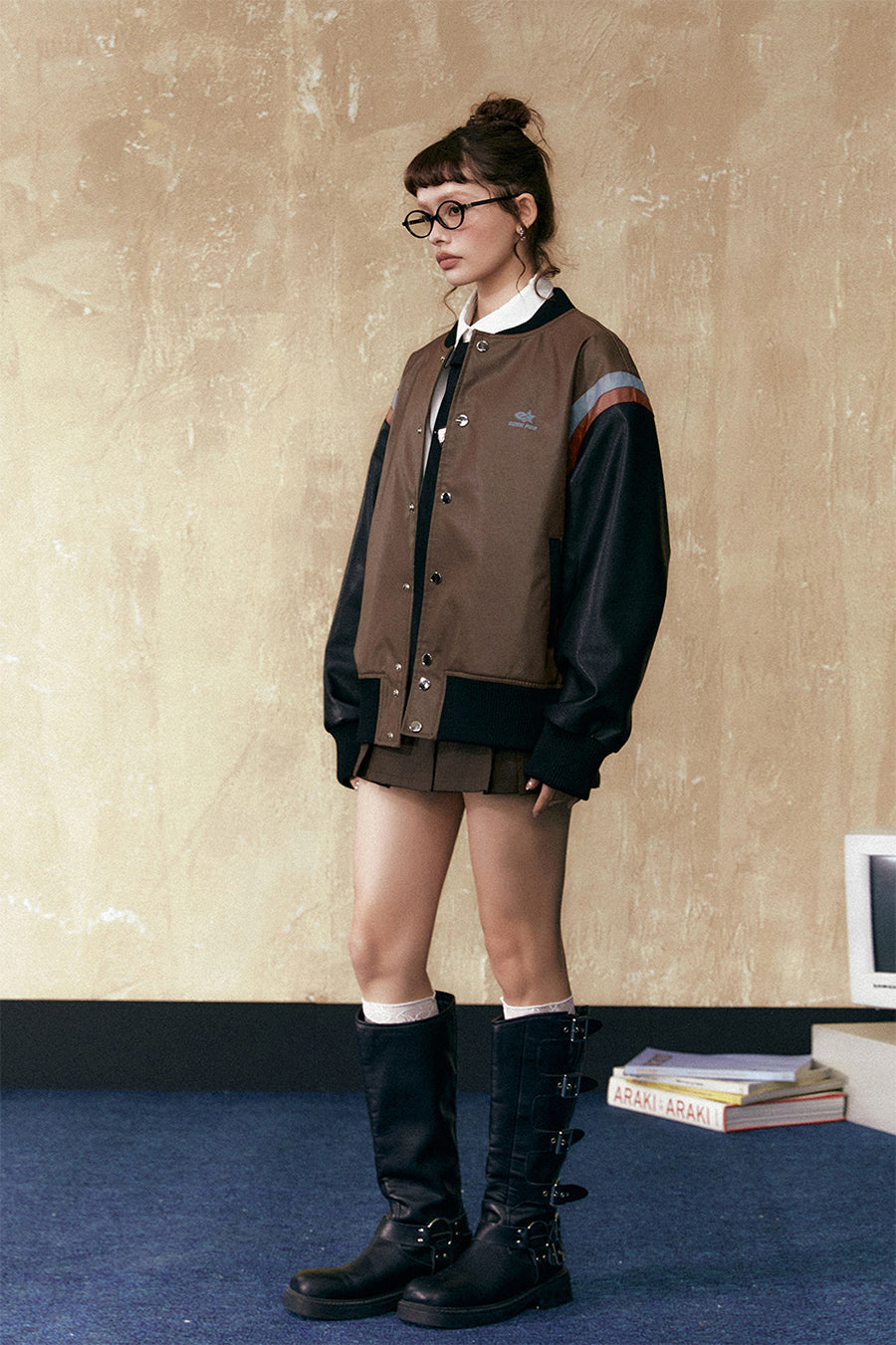 Contrast Color PU Leather Jacket P799