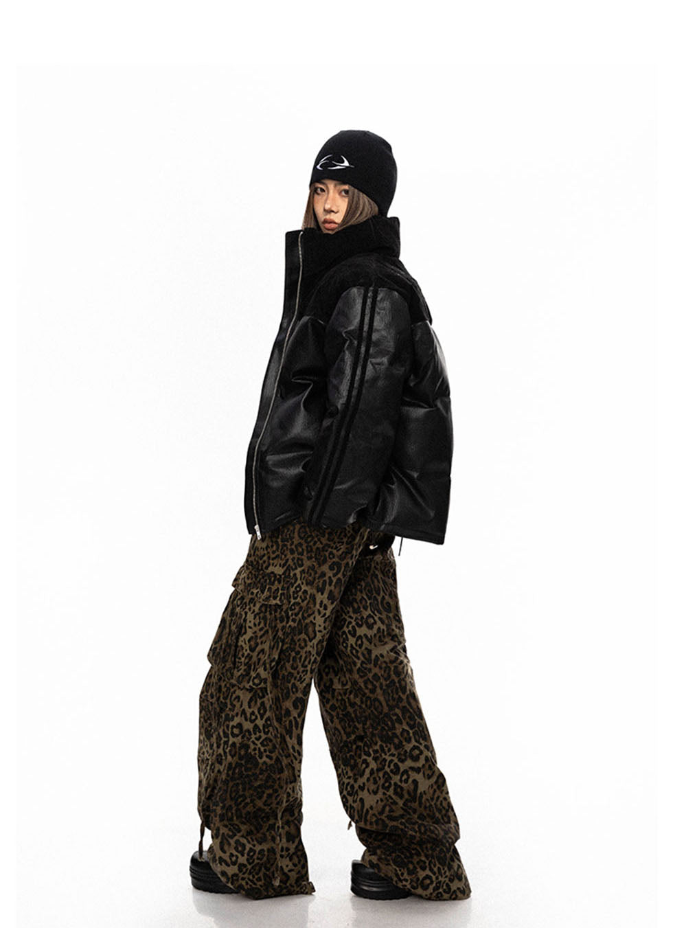 3D Print Stitch Leather Jacket P755