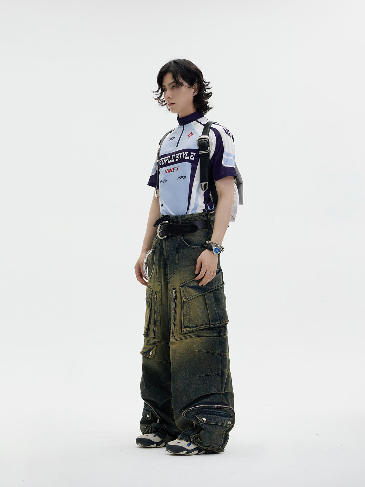 ルーズストレートダブルウエストマルチポケットパンツ P549