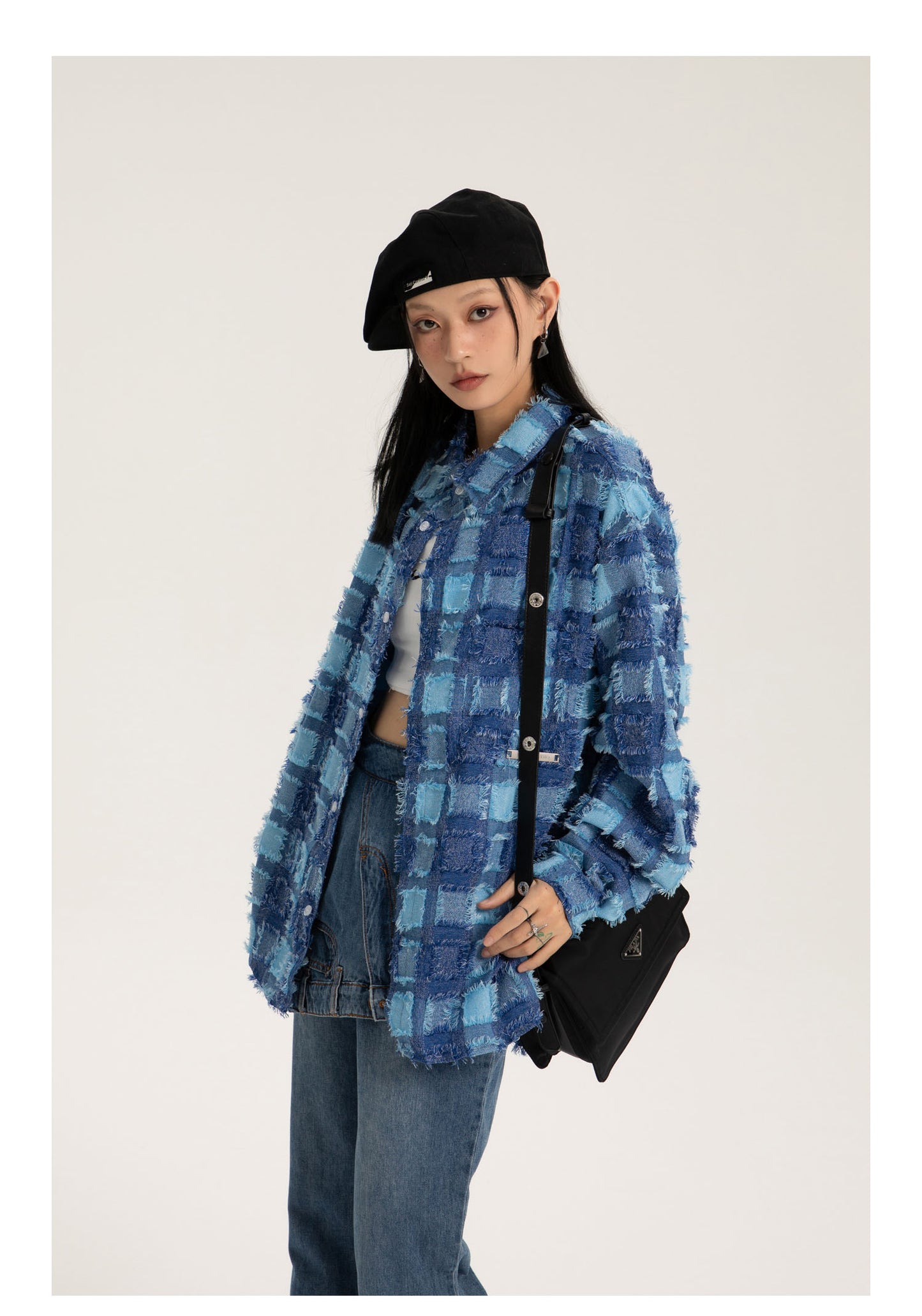 Jacquard check shirt jacket P416