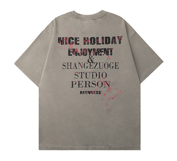 ウォッシュドペイントプリント Tシャツ P1521