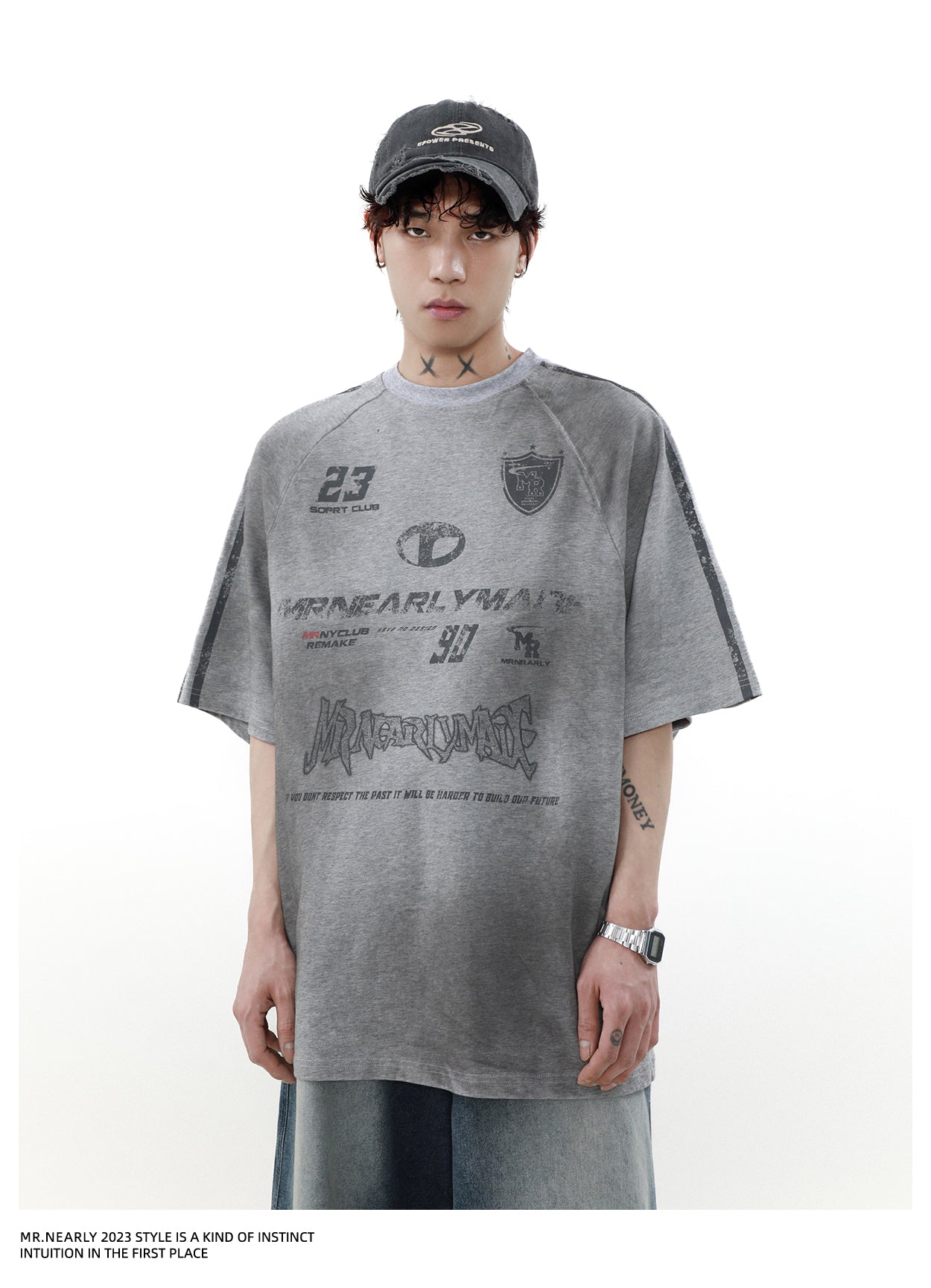 헤비 웨이트 아메리칸 레트로 반소매 T 셔츠 P1355