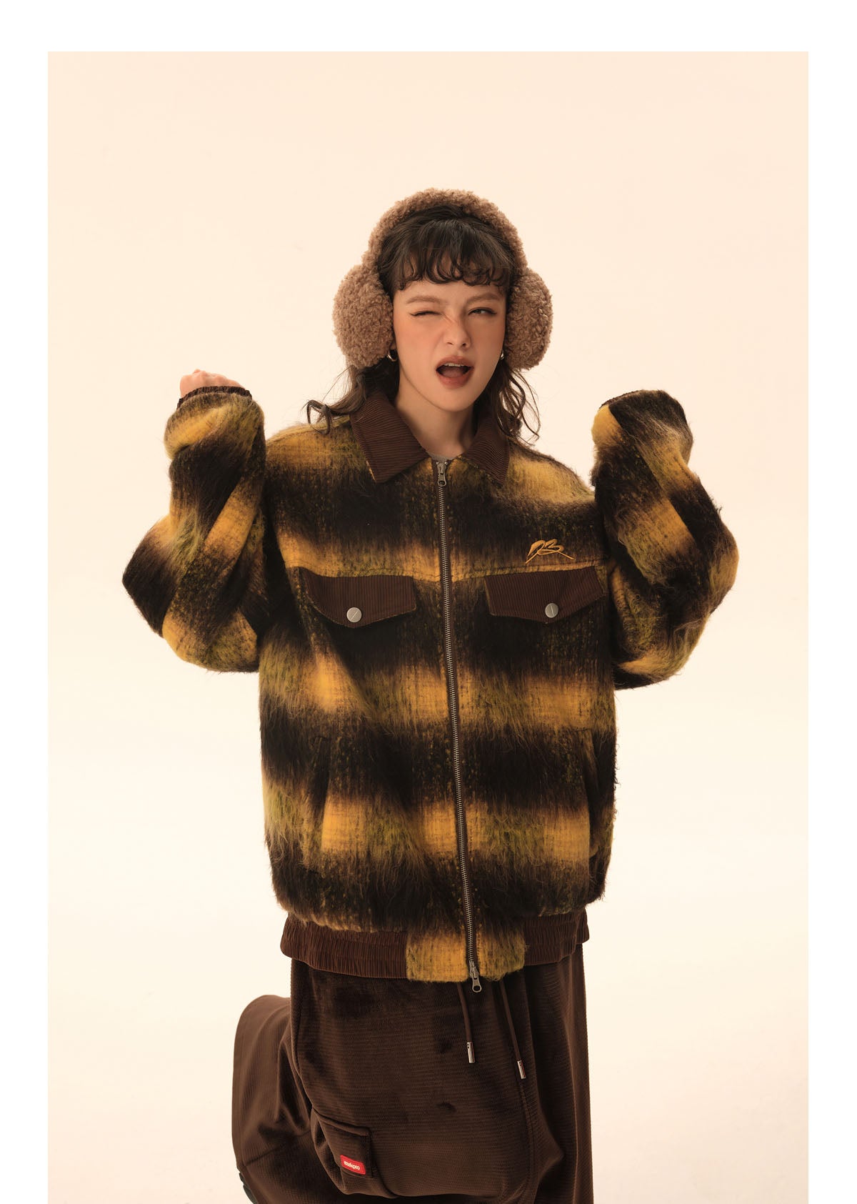 Loose fit check pattern pocket jacket P456