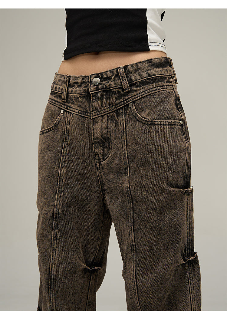 American retro slim flare washed denim pants P610