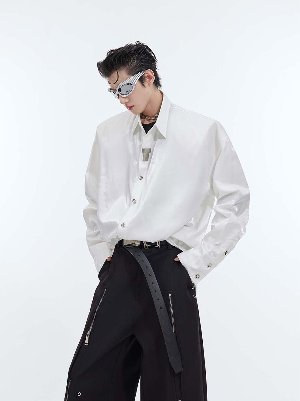 Metal decoration loose shirt P1084