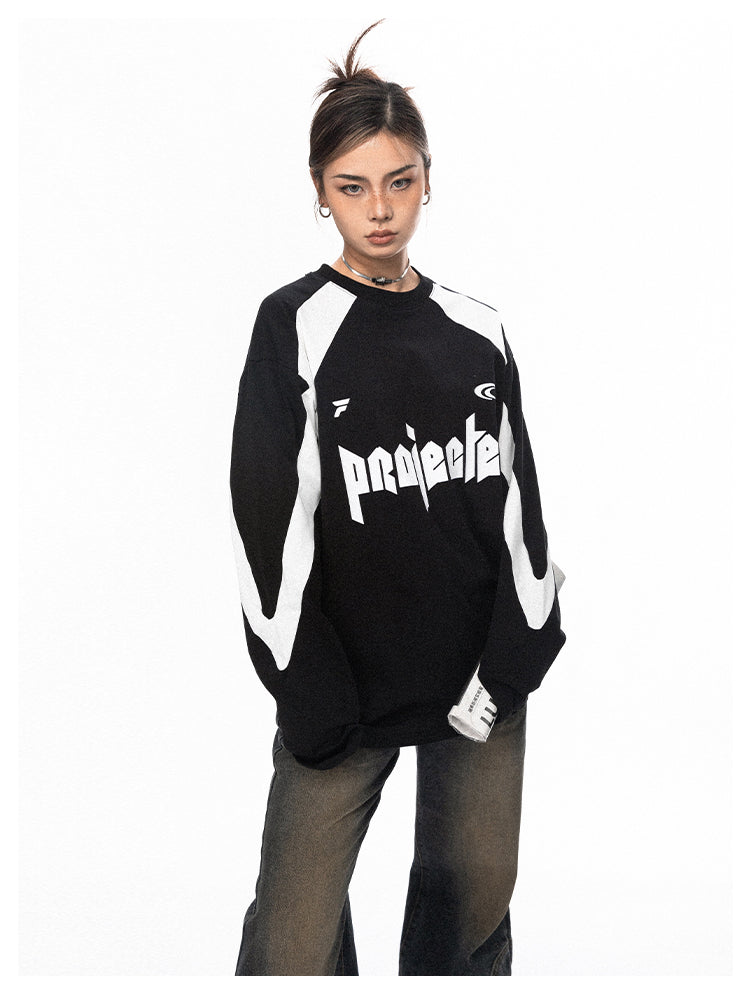 Color blocking round neck long sleeve T-shirt P692