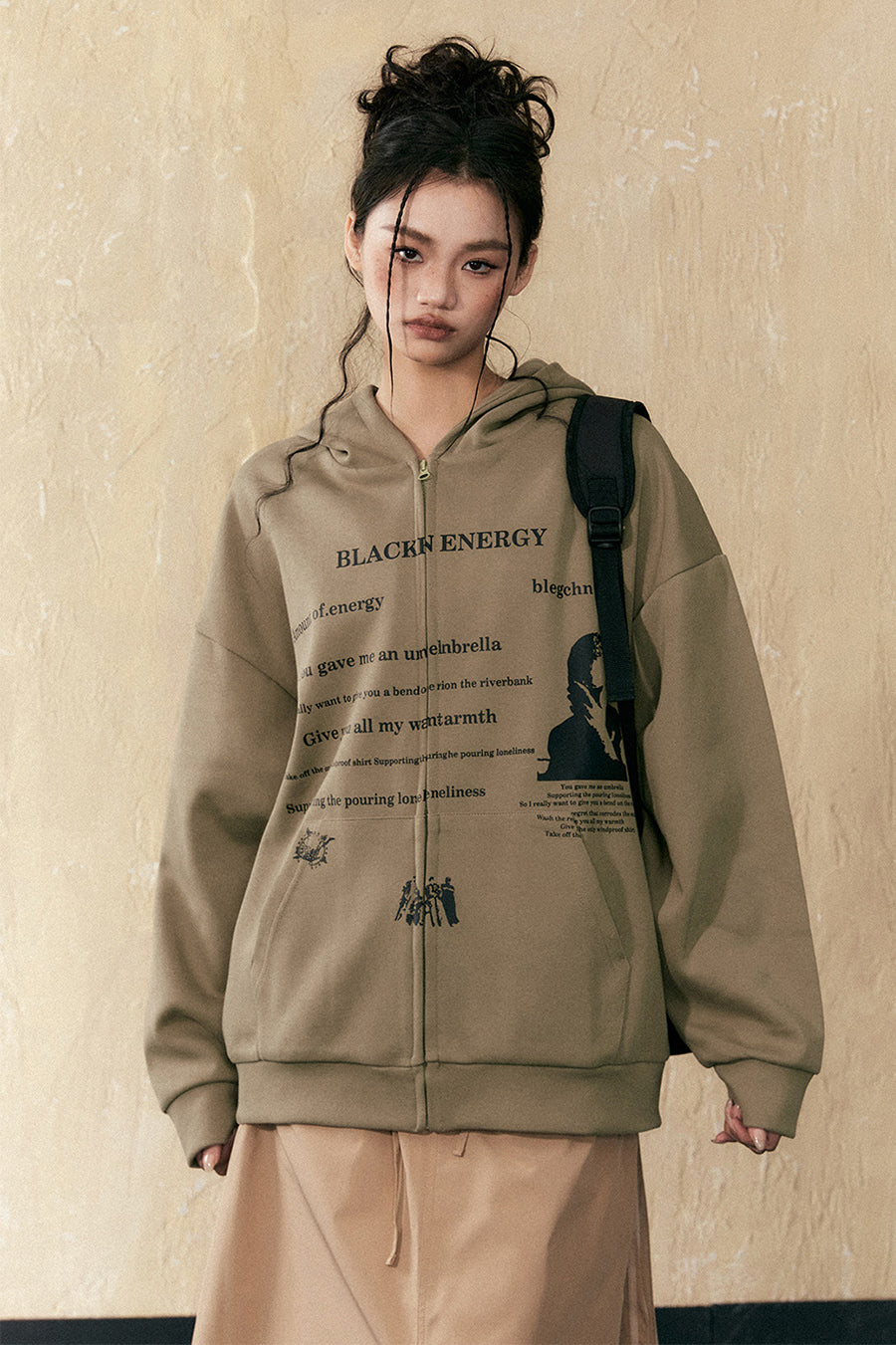 Letter print hooded zipper sweatshirt P805