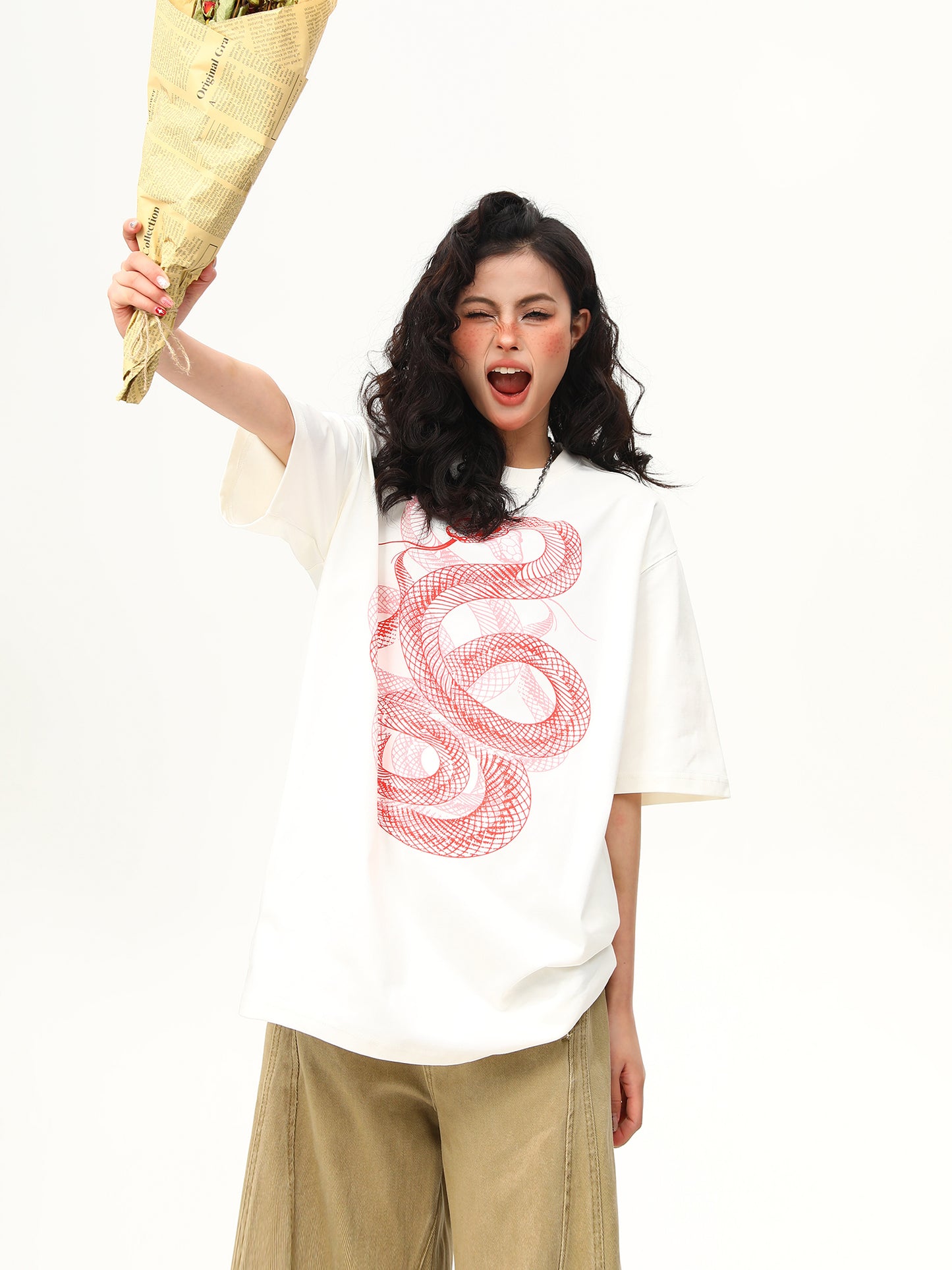 ユニセックス スネークプリント Tシャツ P2044