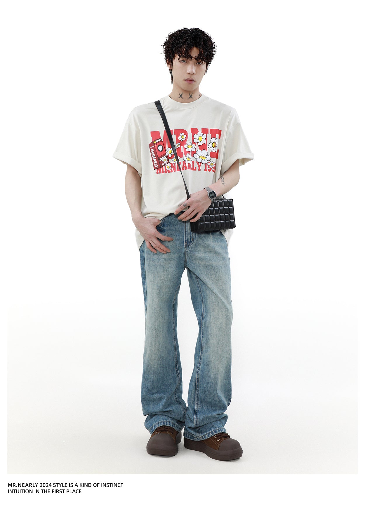 아메리칸 레트로 틈새 꽃 반팔 티셔츠 P1357