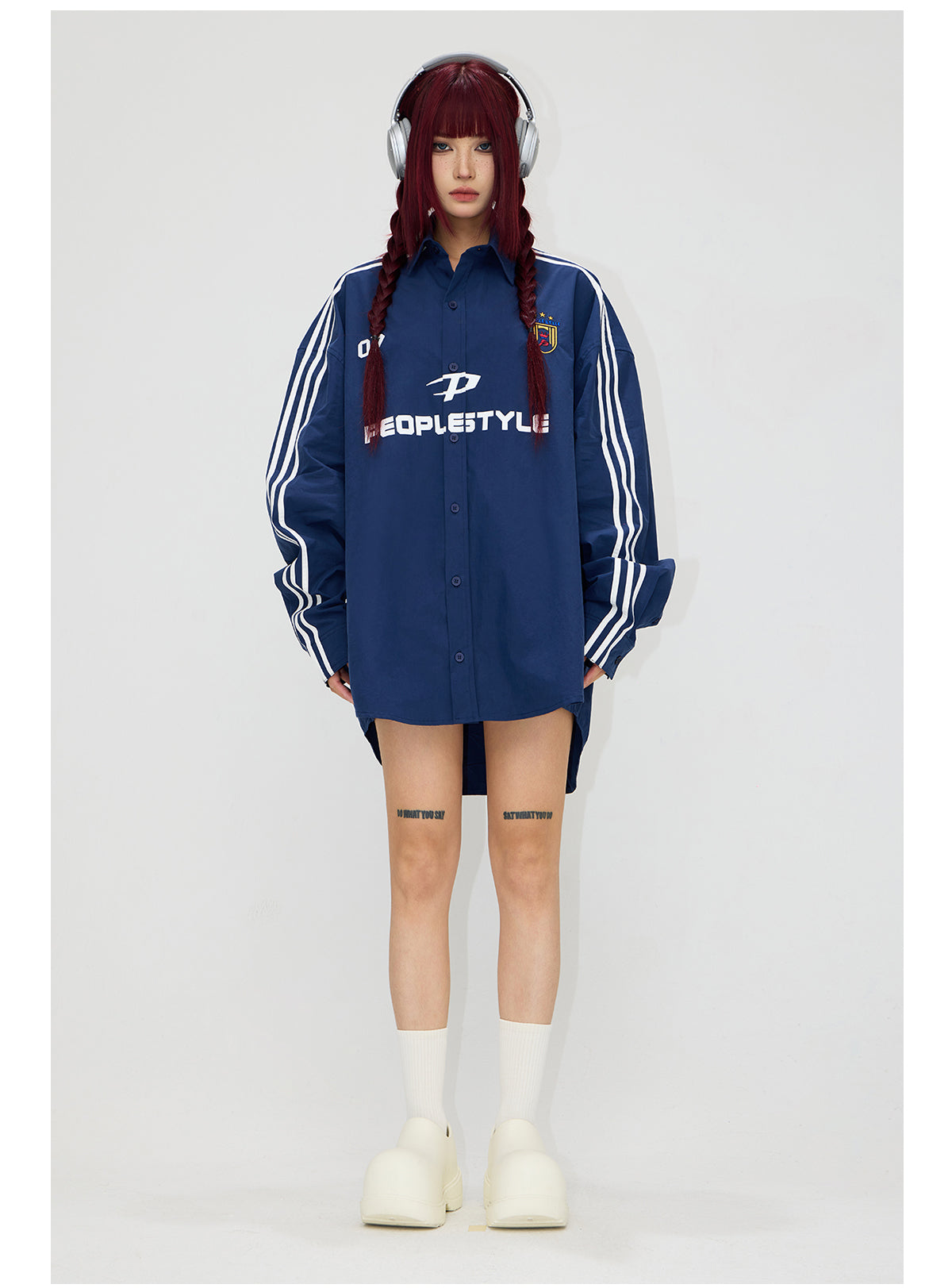 오버 사이즈 사이드 라인 로고 셔츠 P537