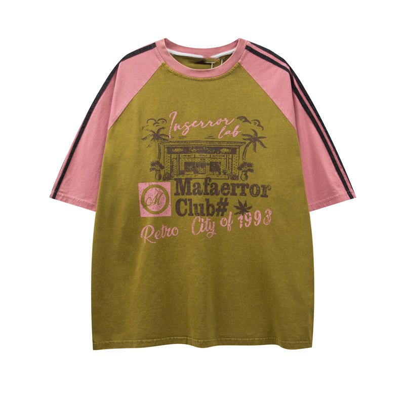 レトロ プリント ラグランスリーブ Tシャツ P2014