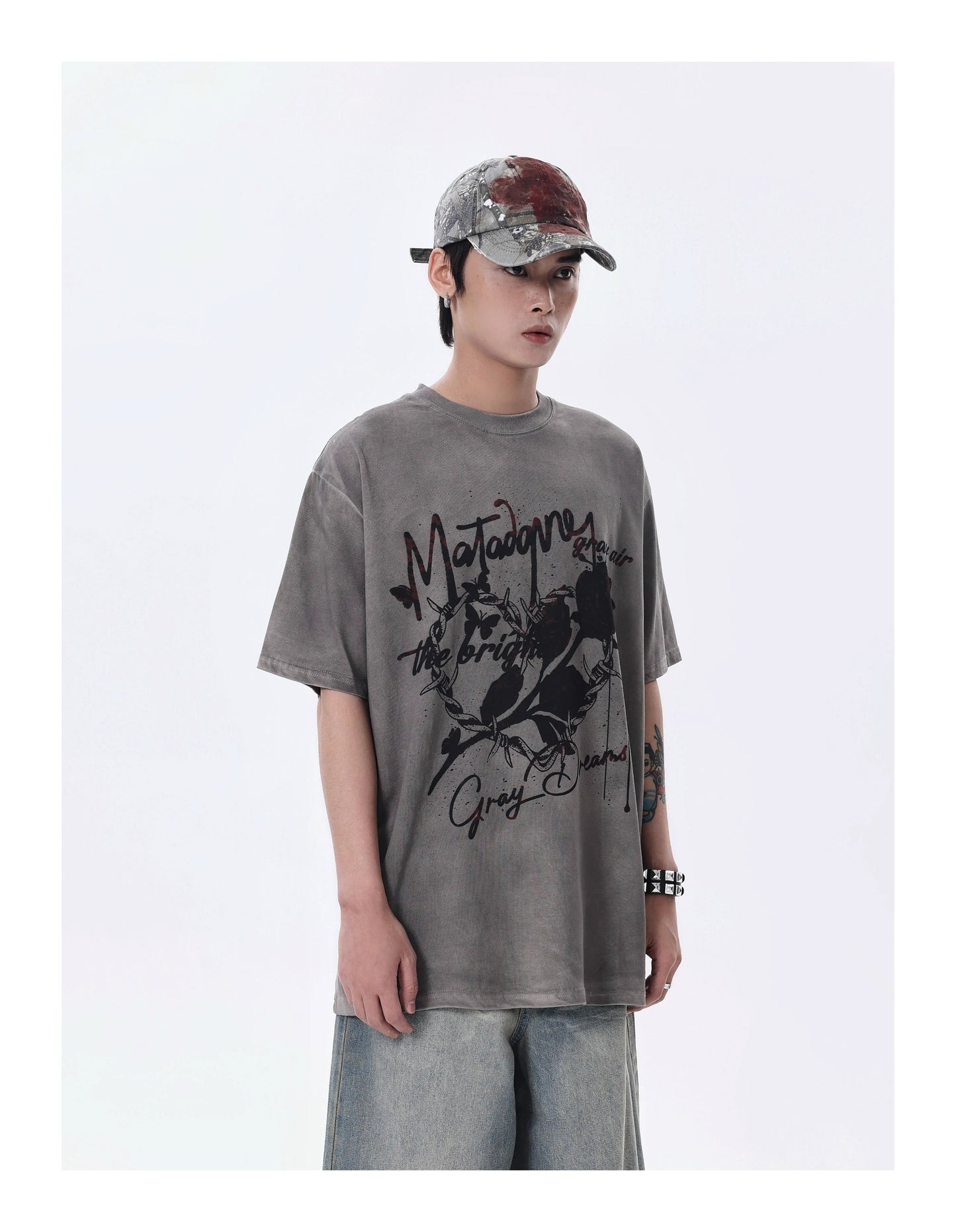 スプレーペイント ダーティウォッシュ 半袖Tシャツ P1458