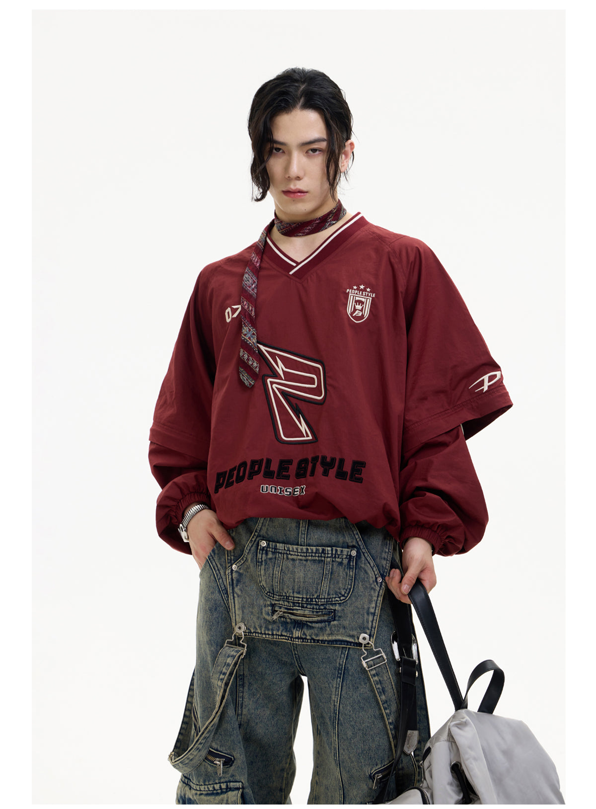 2-way V-neck layered casual sweatshirt P545