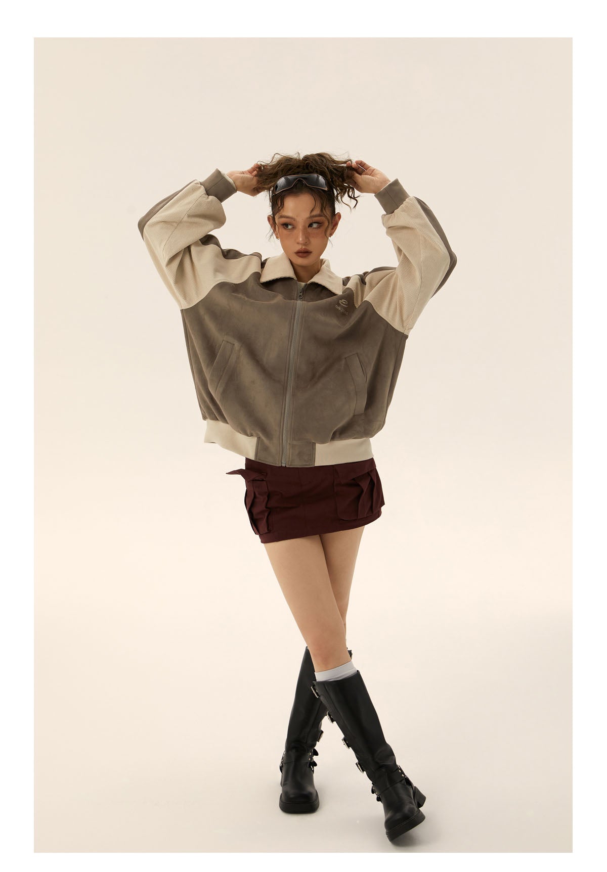 Retro contrast color suede jacket P464