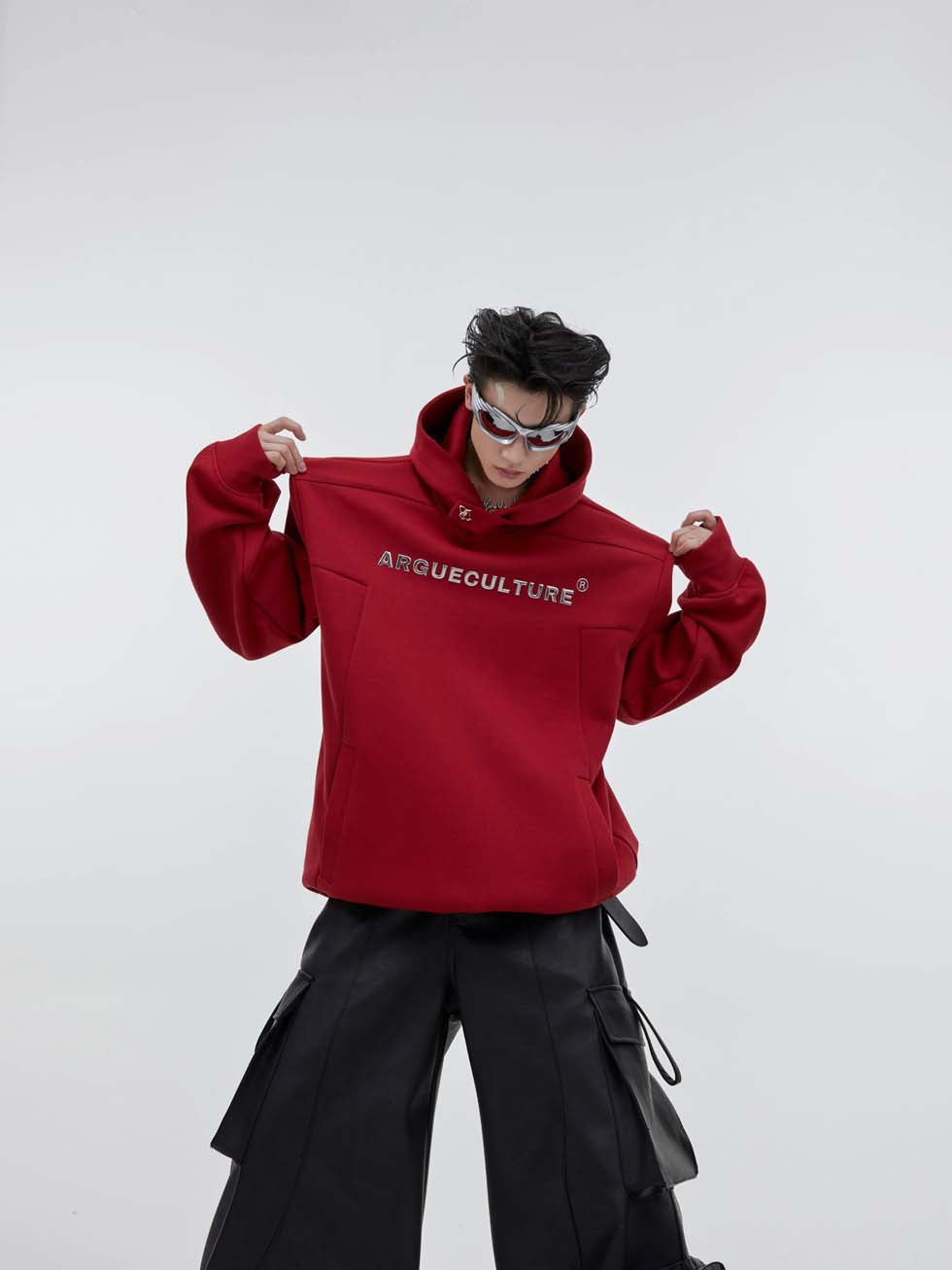 Shoulder pad hooded sweatshirt P1008