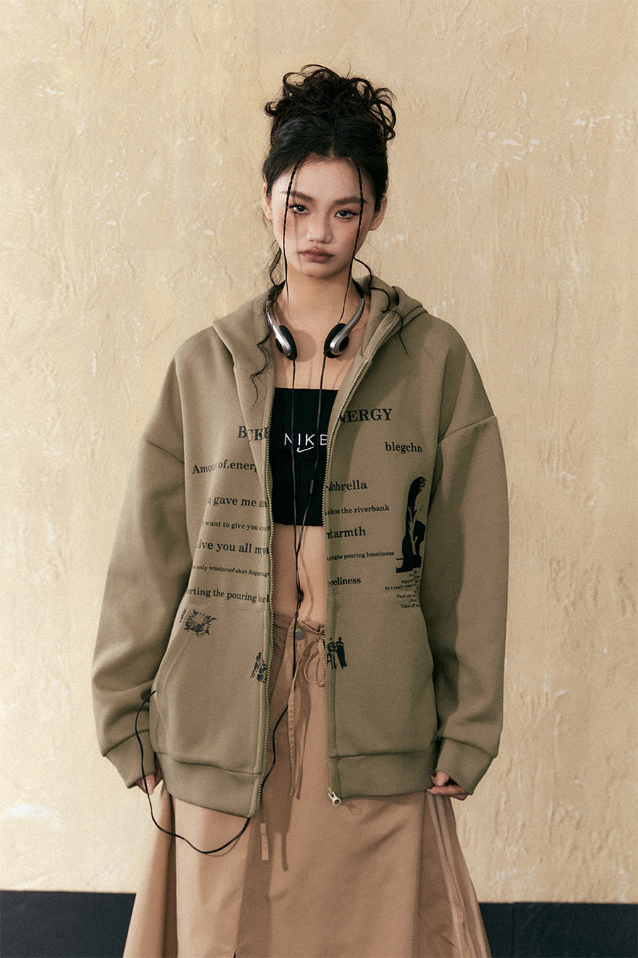 Letter print hooded zipper sweatshirt P805