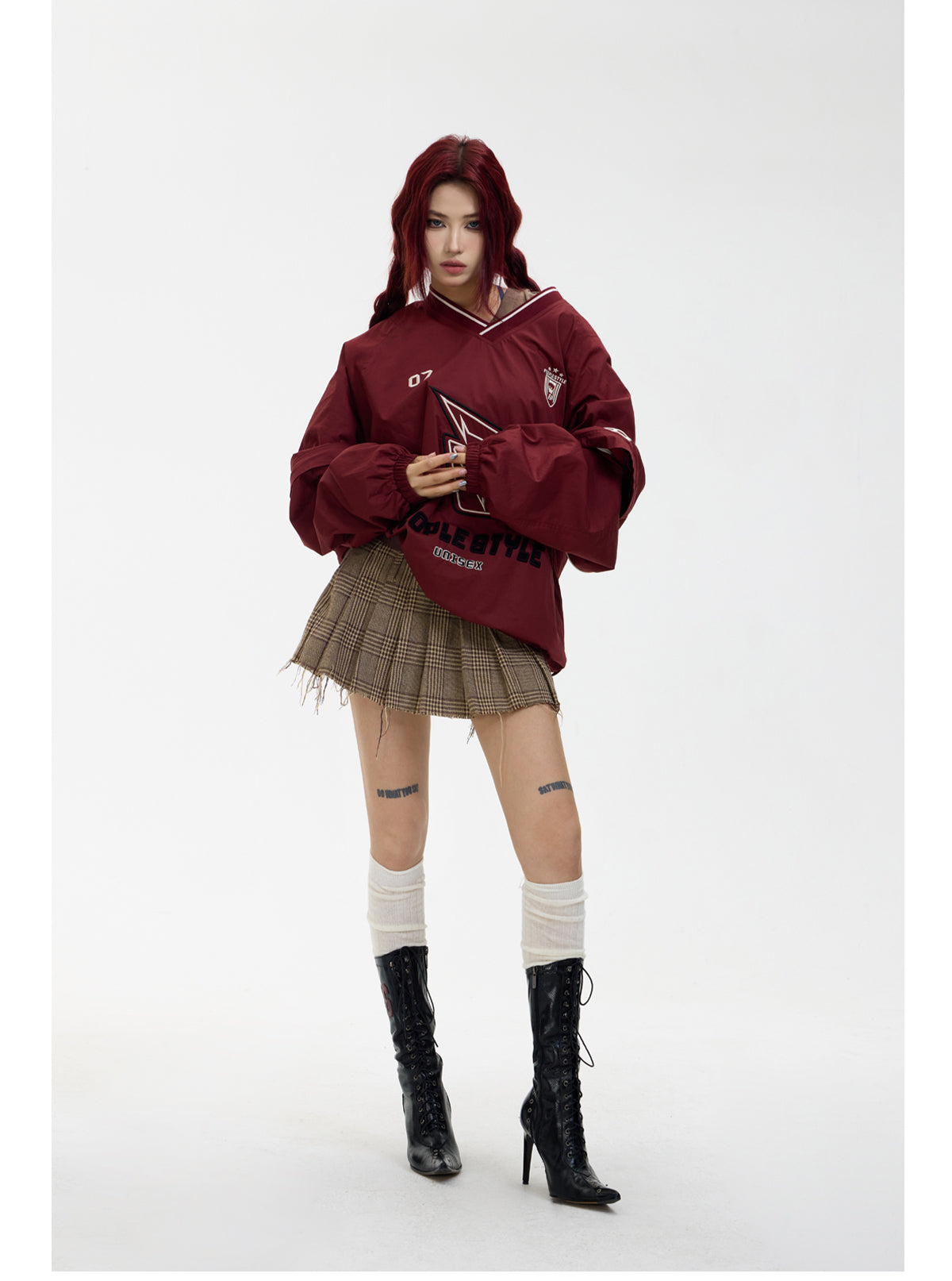 2-way V-neck layered casual sweatshirt P545