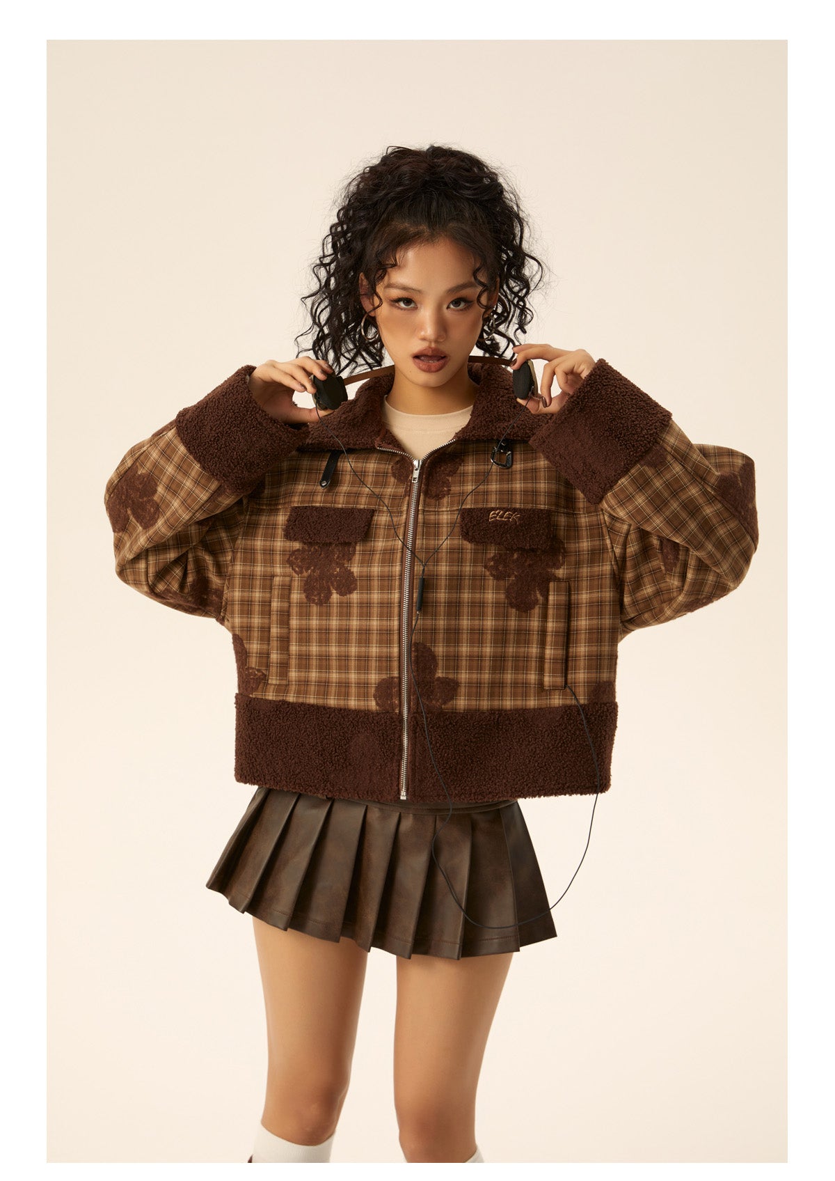 Short length floral check cotton jacket P582