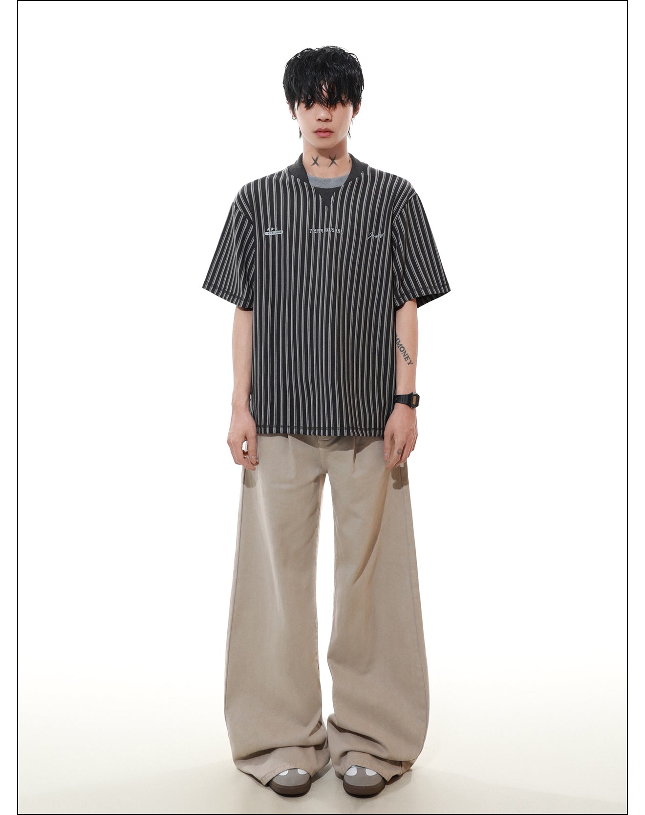 フェイクツーピース ストライプ Tシャツ P2091