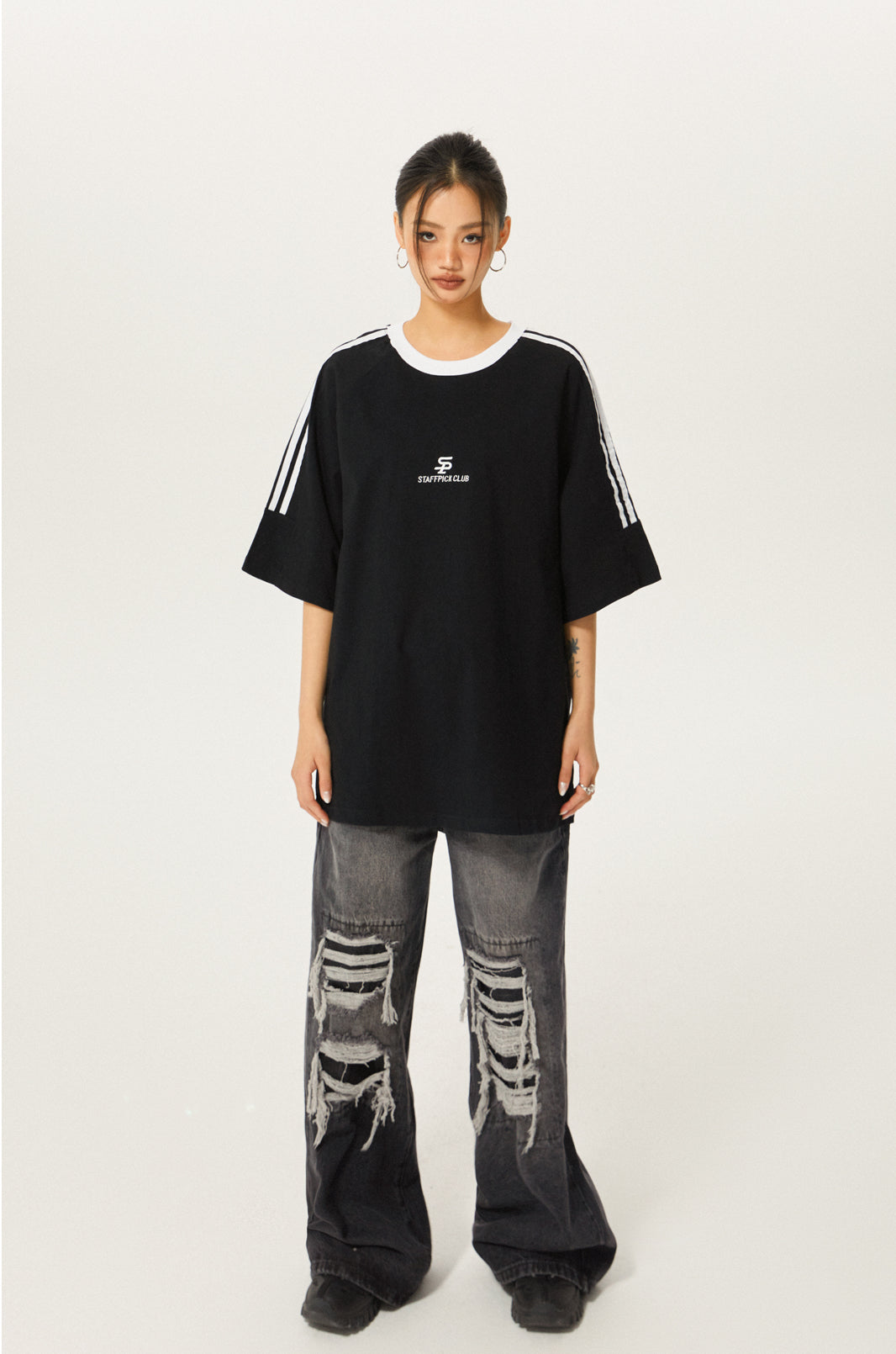 Round neck side line T-shirt P176