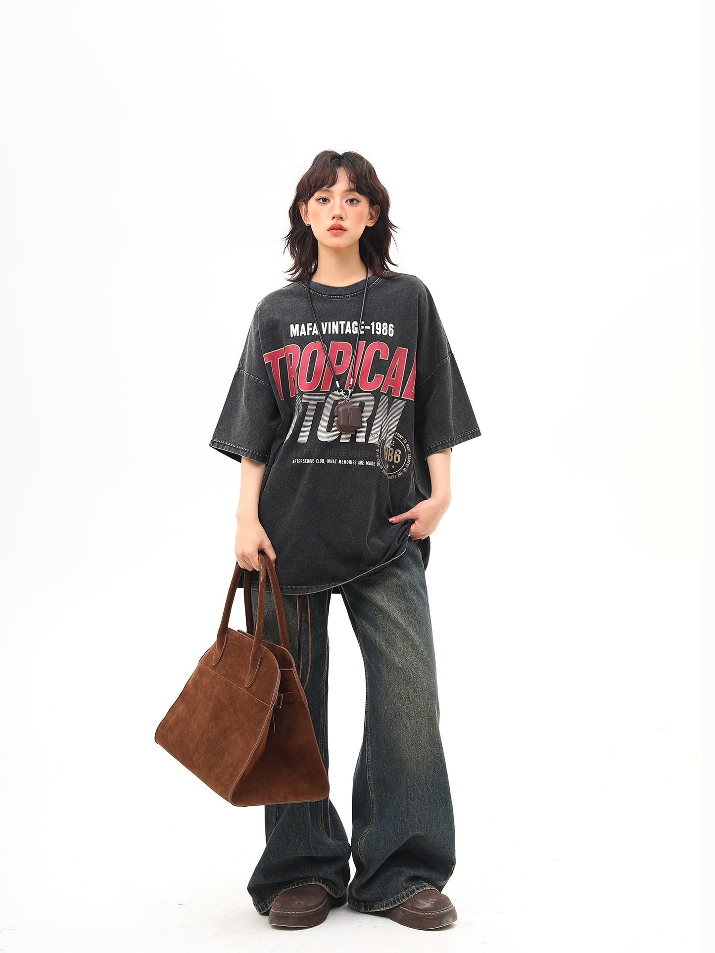ウォッシュ加工 ヘビープリントTシャツ P2025