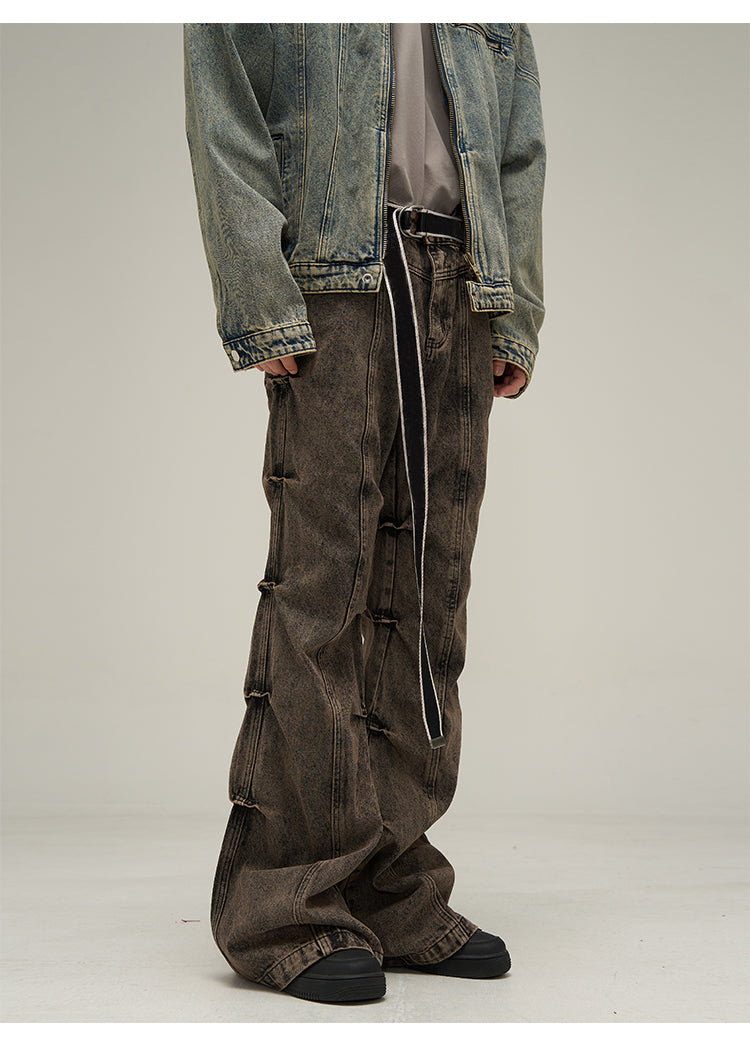 American retro slim flare washed denim pants P610