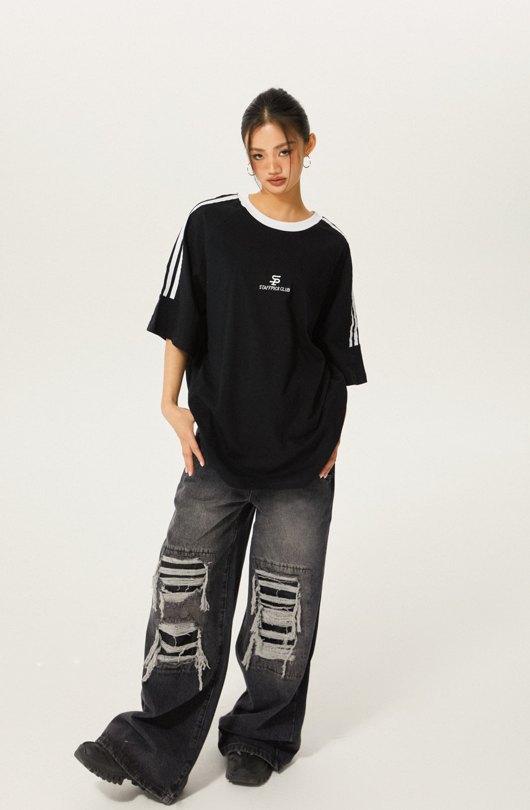 Round neck side line T-shirt P176