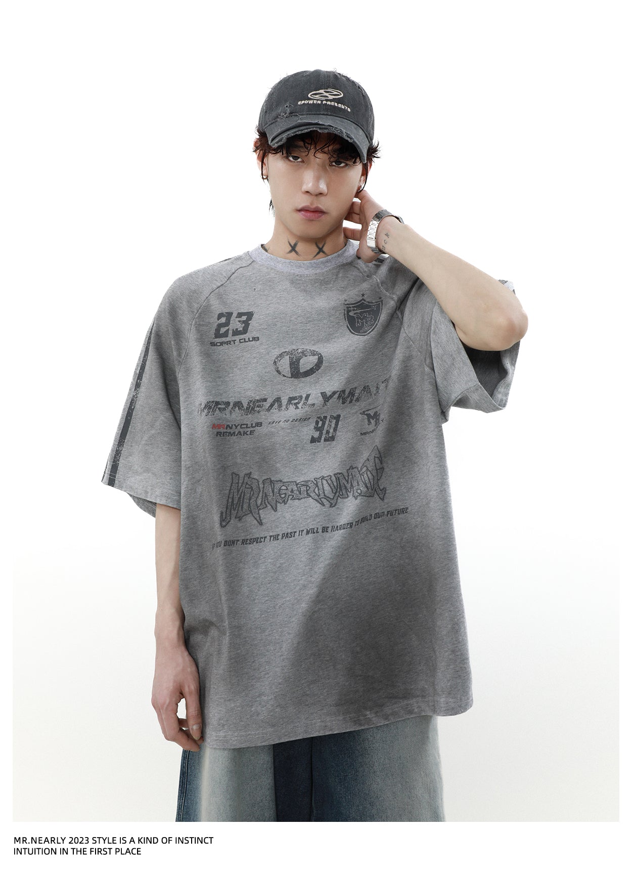 헤비 웨이트 아메리칸 레트로 반소매 T 셔츠 P1355