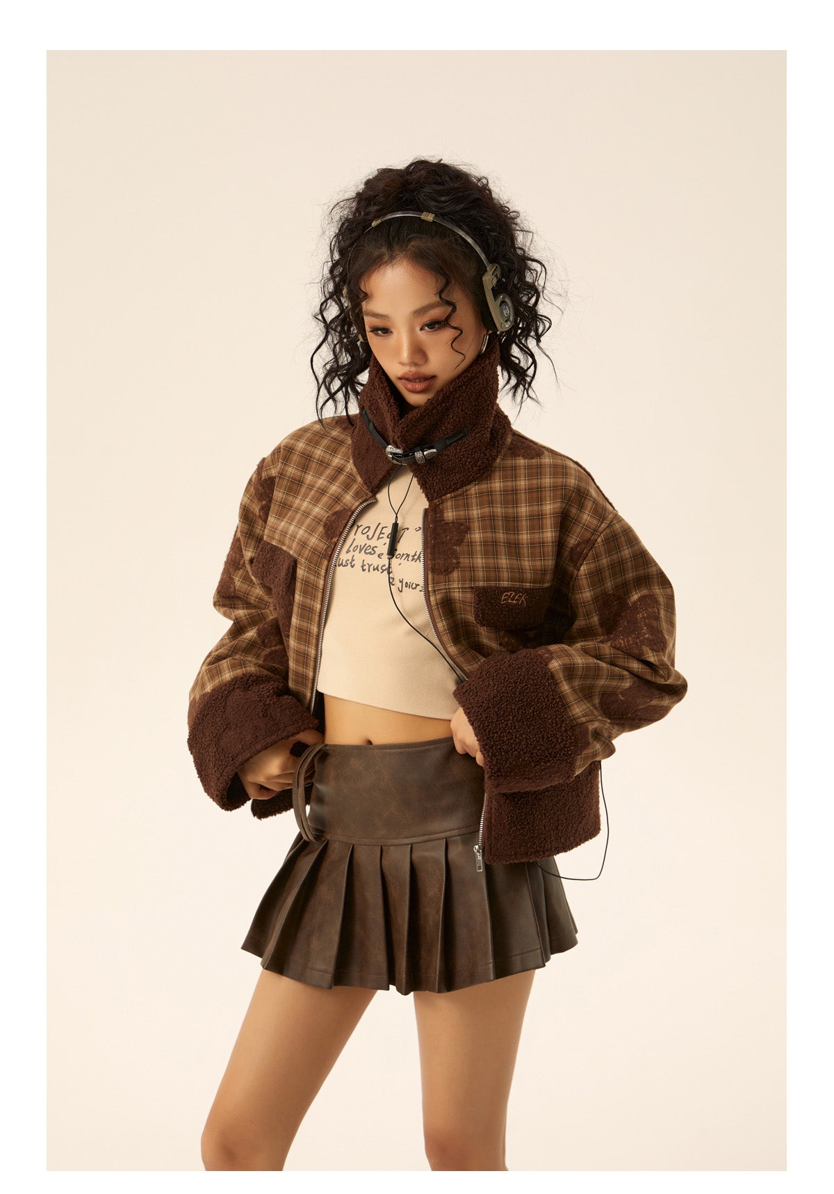 Short length floral check cotton jacket P582