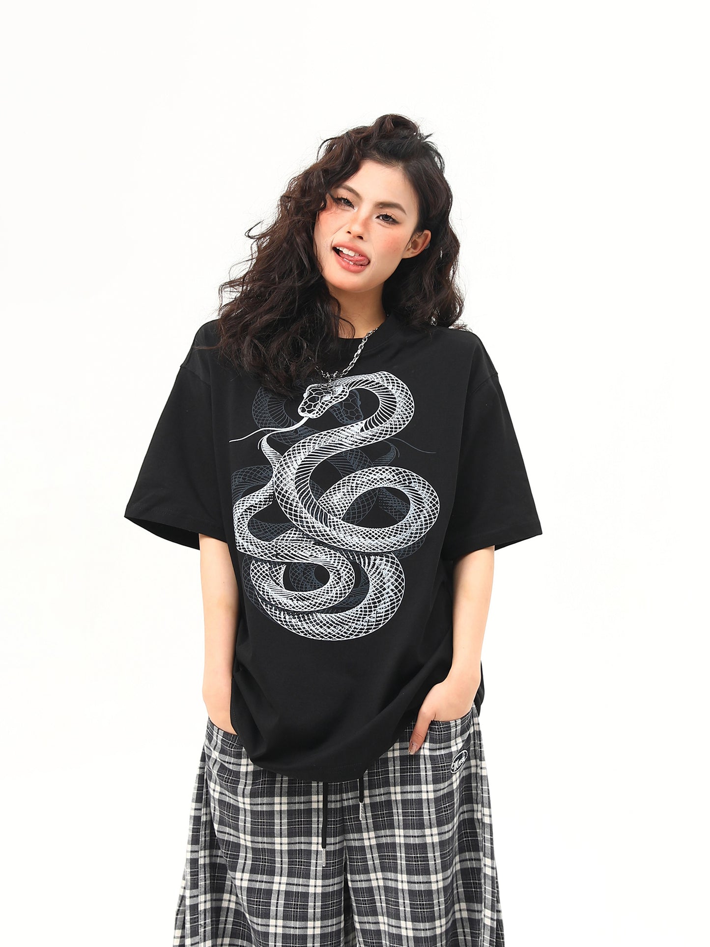 ユニセックス スネークプリント Tシャツ P2044