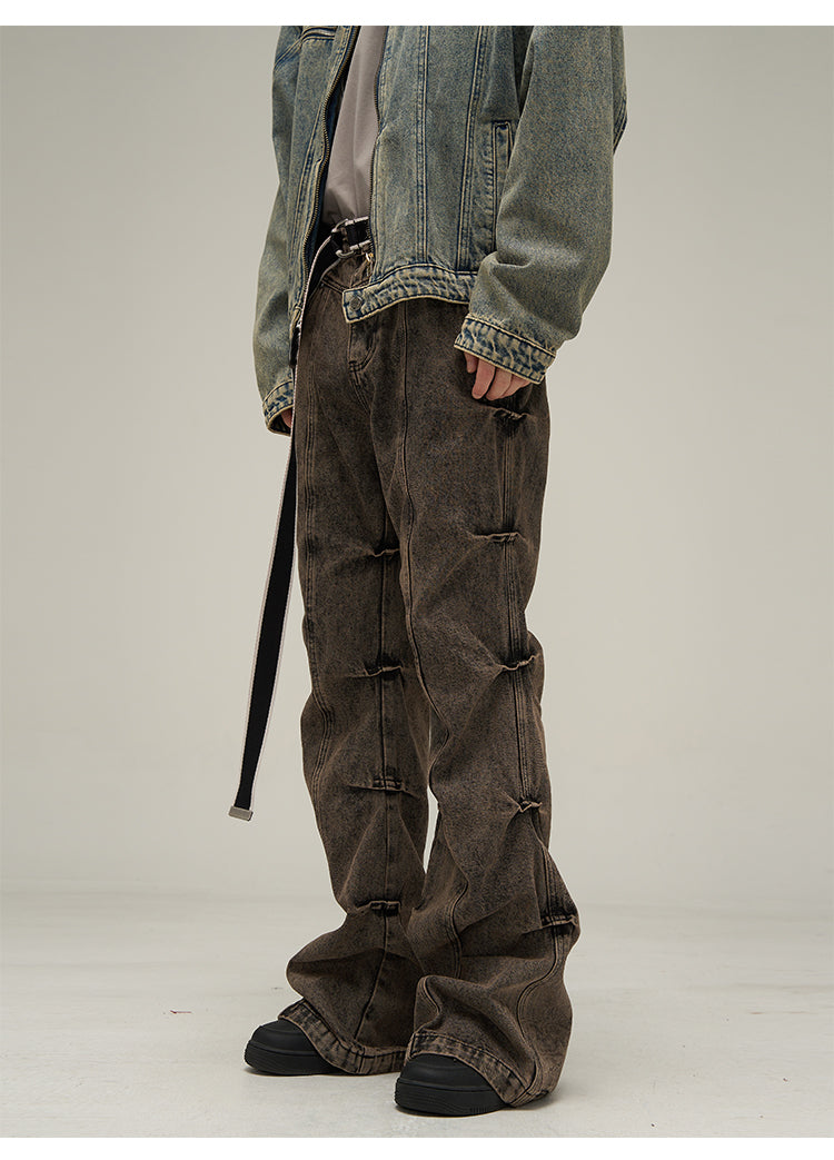 American retro slim flare washed denim pants P610