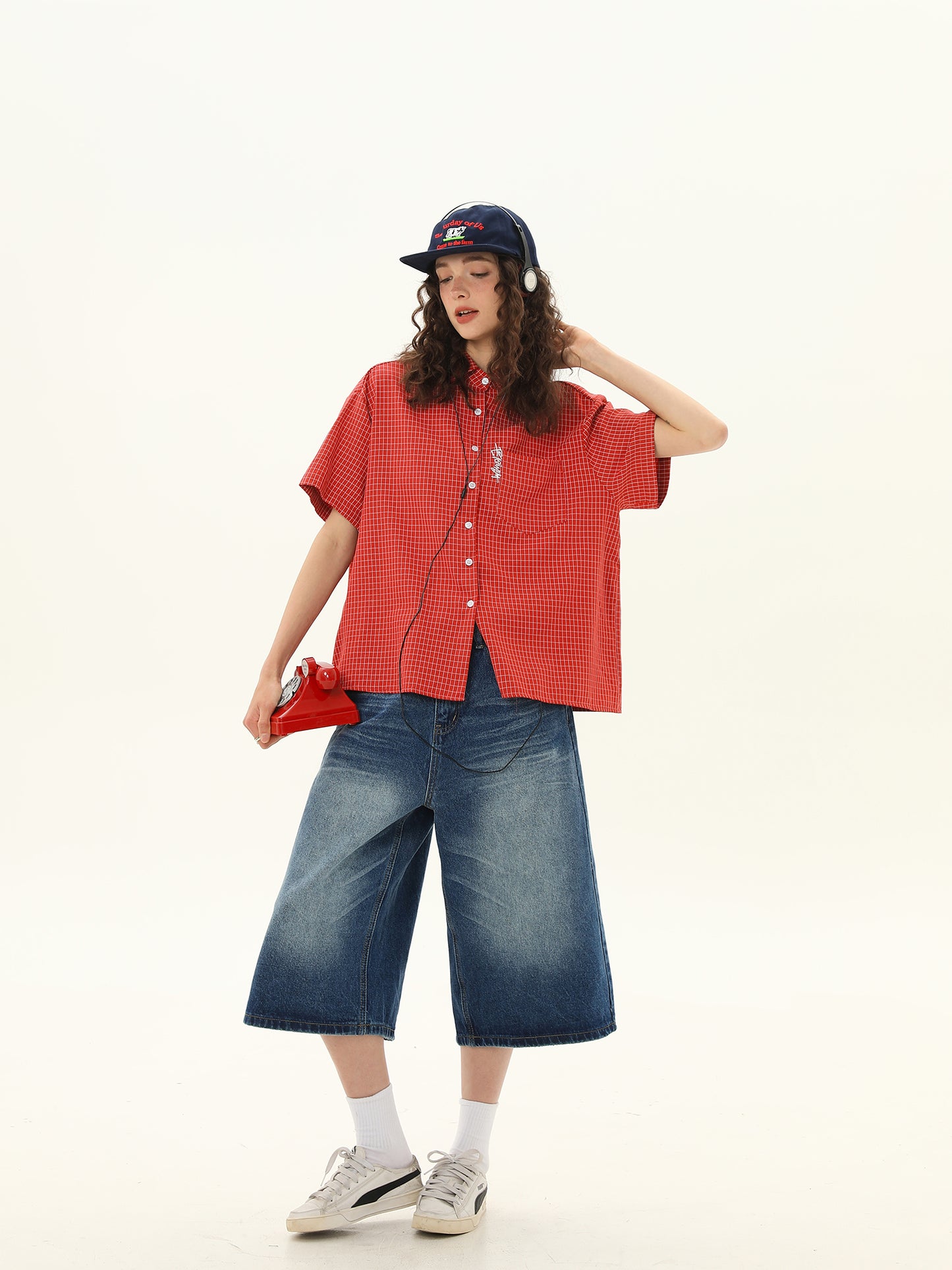 ショート ルーズ チェック柄 シャツ P2058