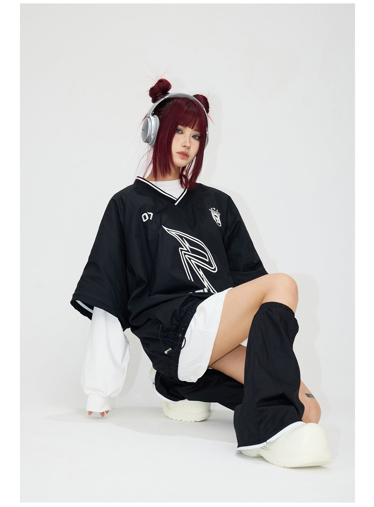 2-way V-neck layered casual sweatshirt P545