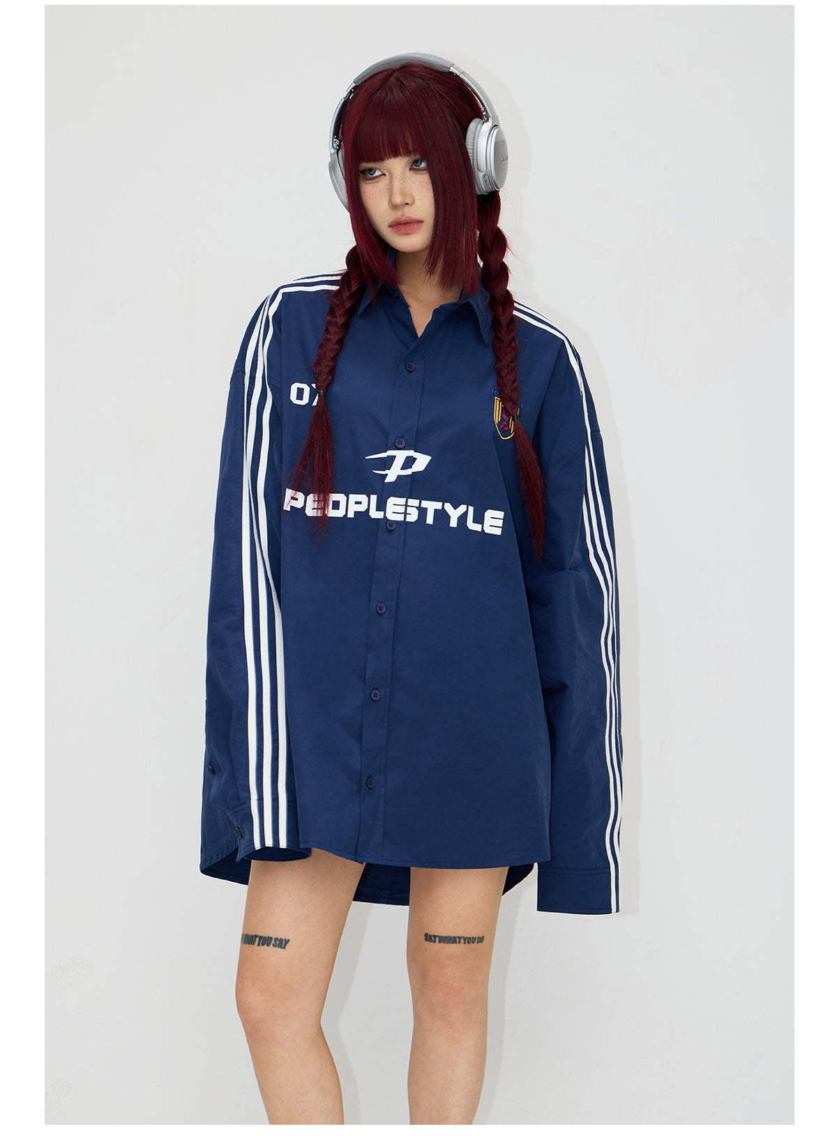 오버 사이즈 사이드 라인 로고 셔츠 P537