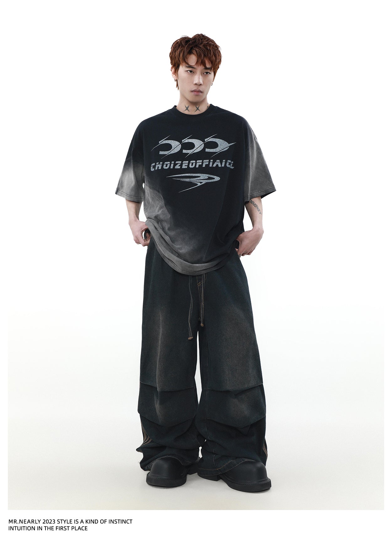American retro wash gradient short sleeve T-shirt P1339