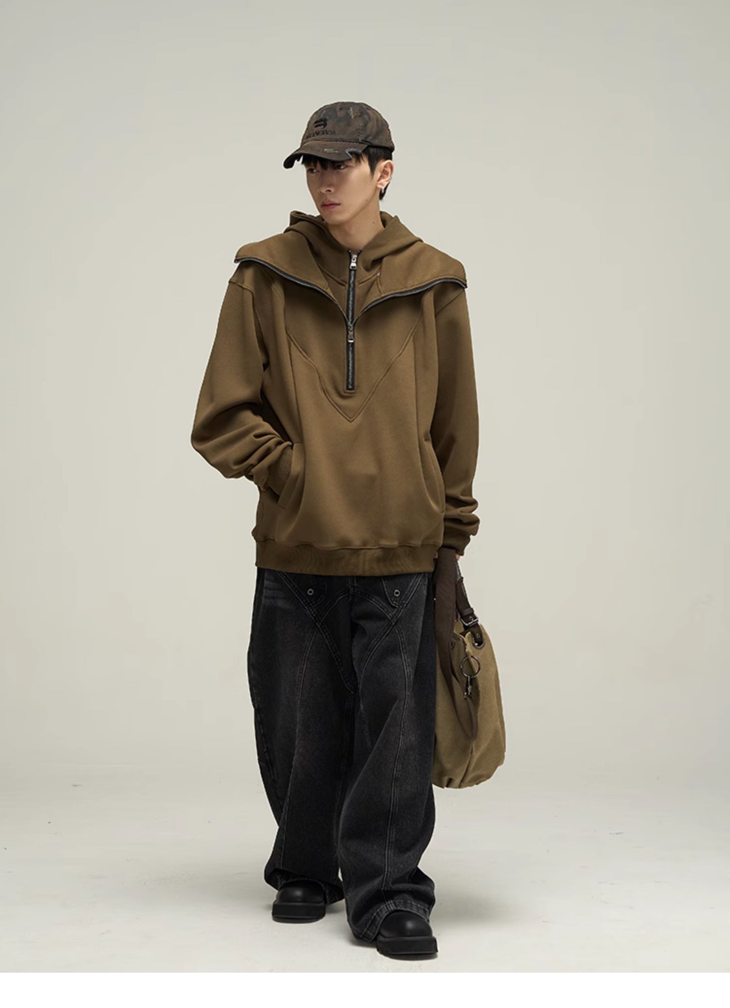 하프 Zip 헤비 파커 P342