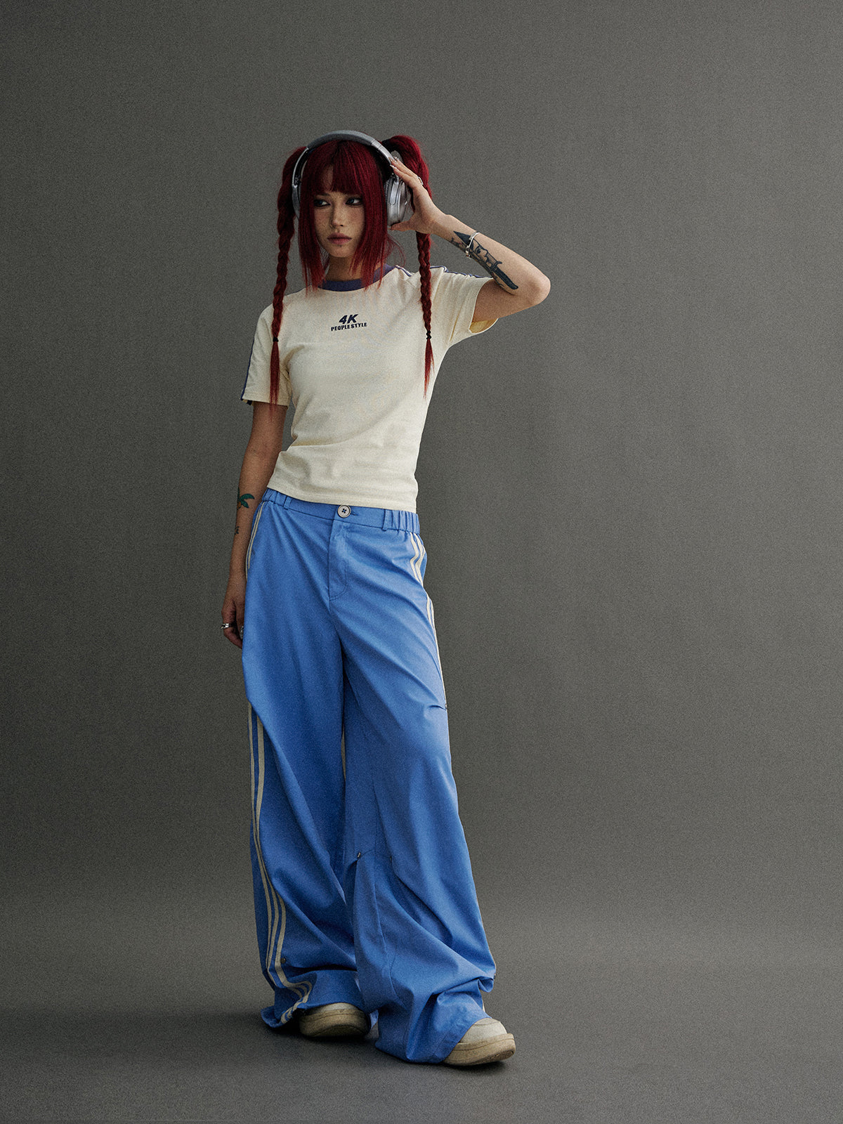Wide leg side line casual pants P548