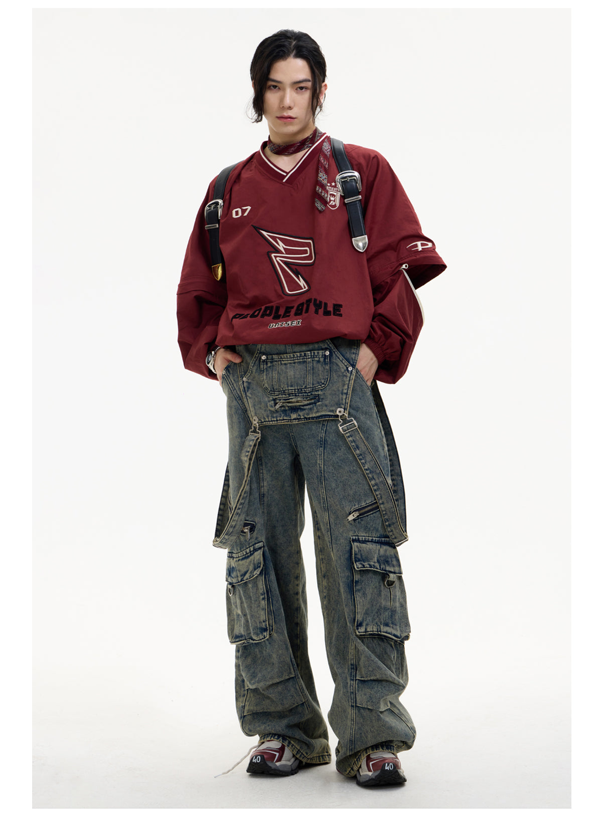 2-way V-neck layered casual sweatshirt P545