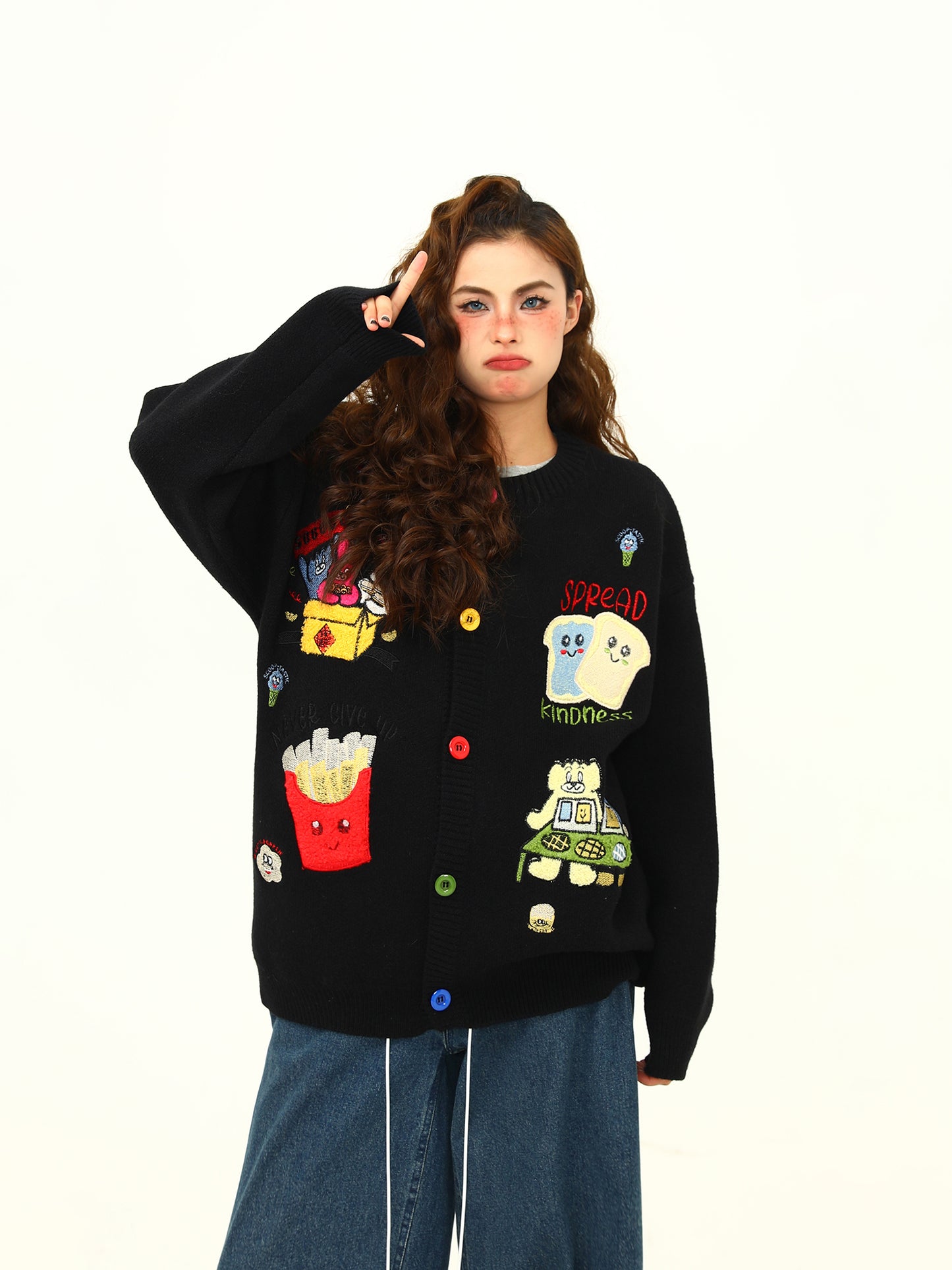 カレッジスタイル 刺繍カーディガン P1901