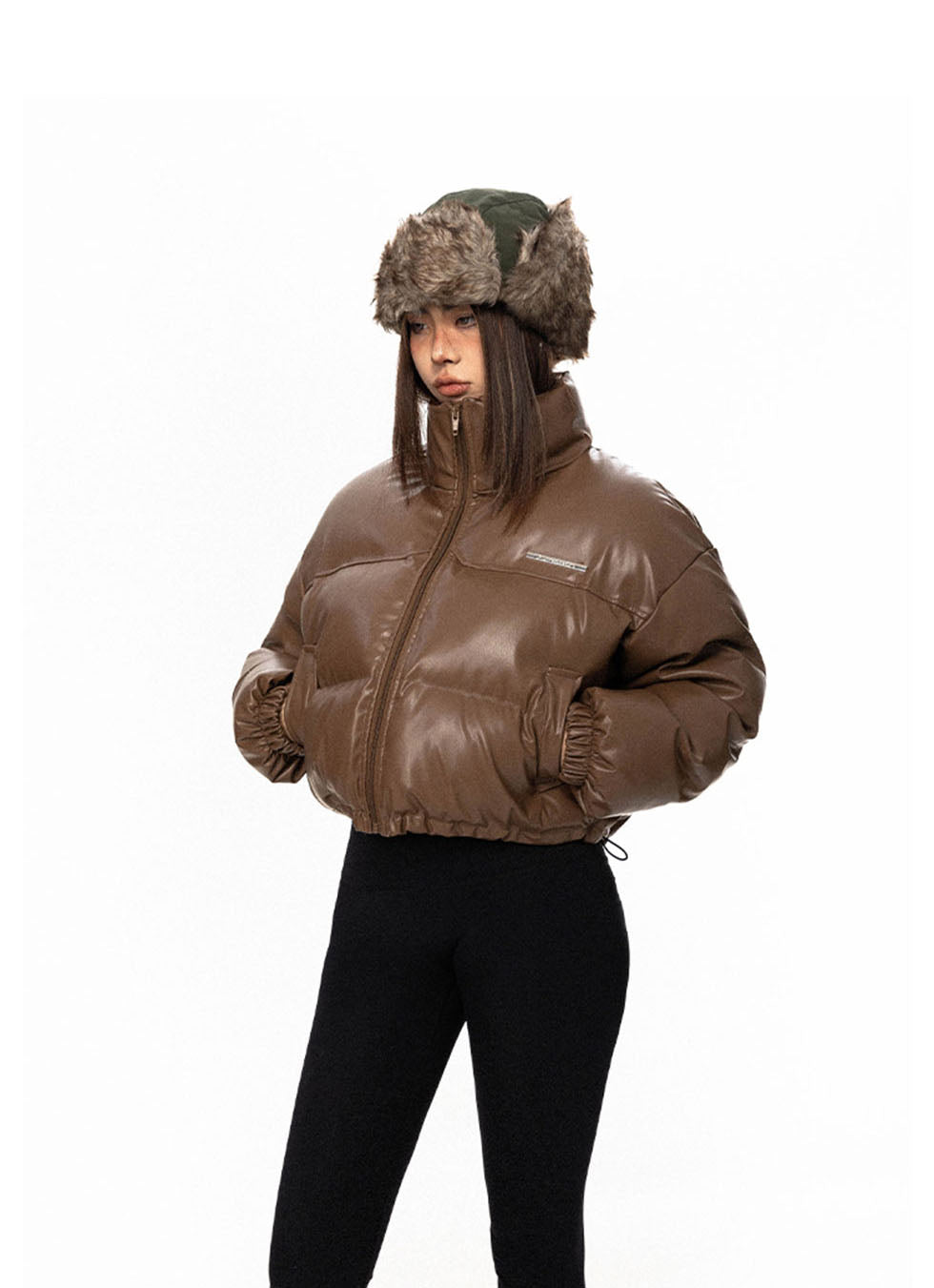 Short PU leather cotton jacket P682