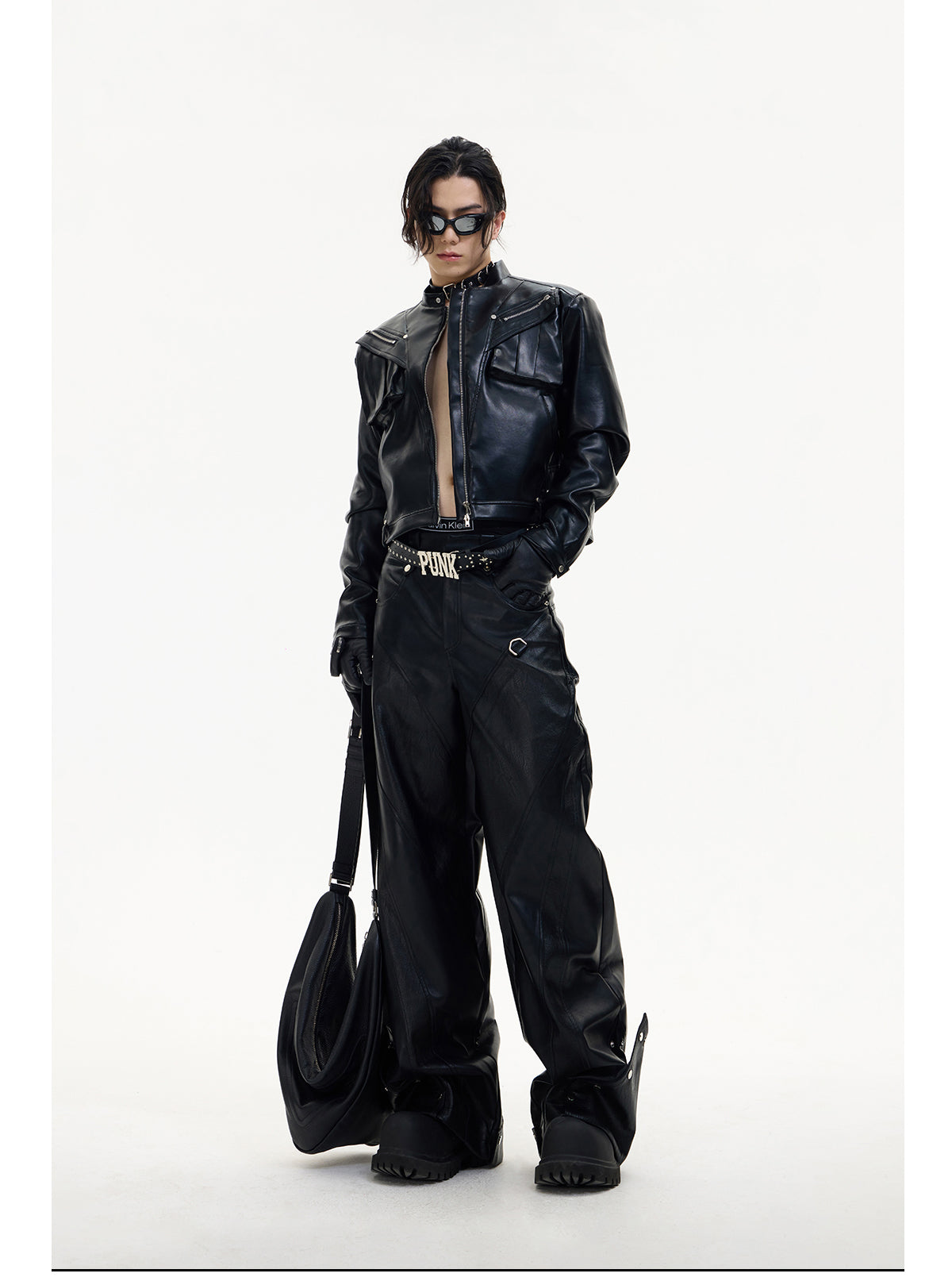 Shoulder pad leather jacket P541