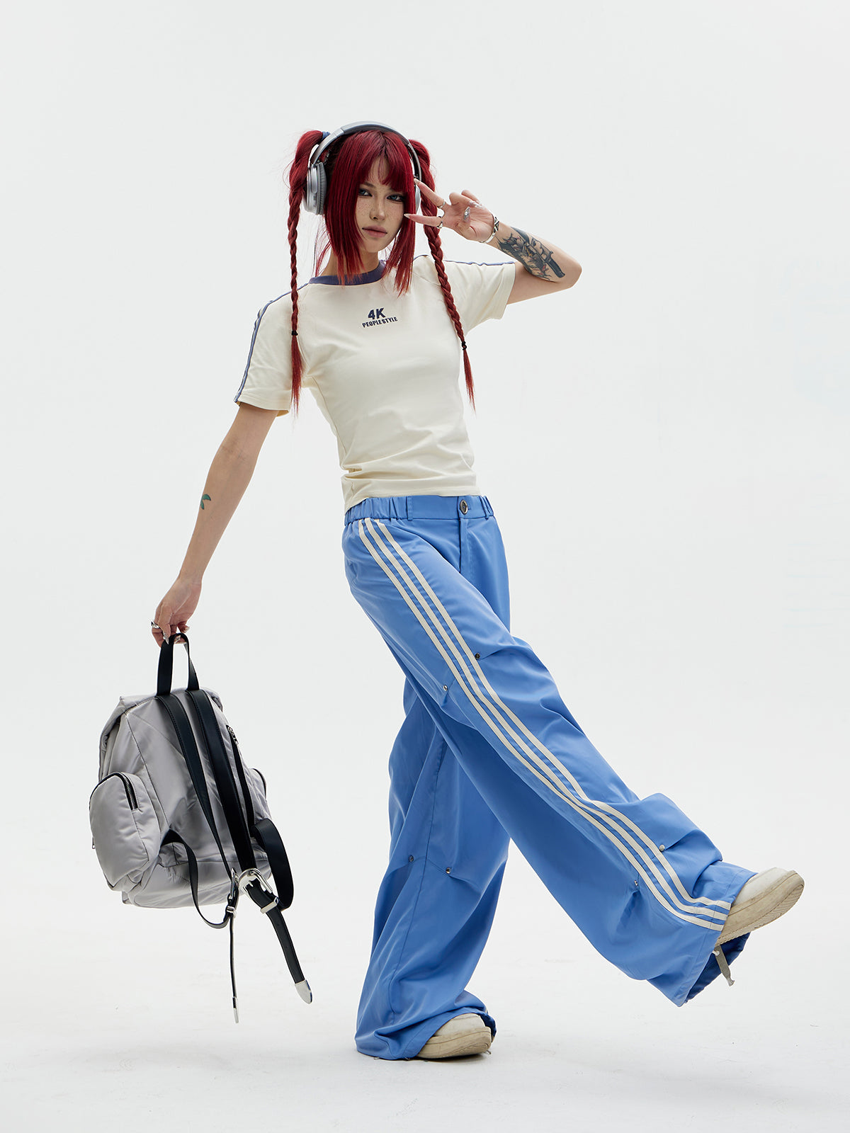 Wide leg side line casual pants P548