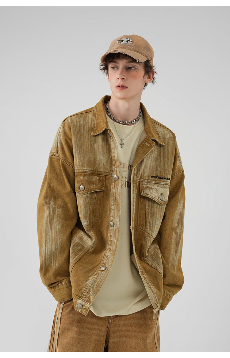 Yellow Brown Washed Denim Jacket P404